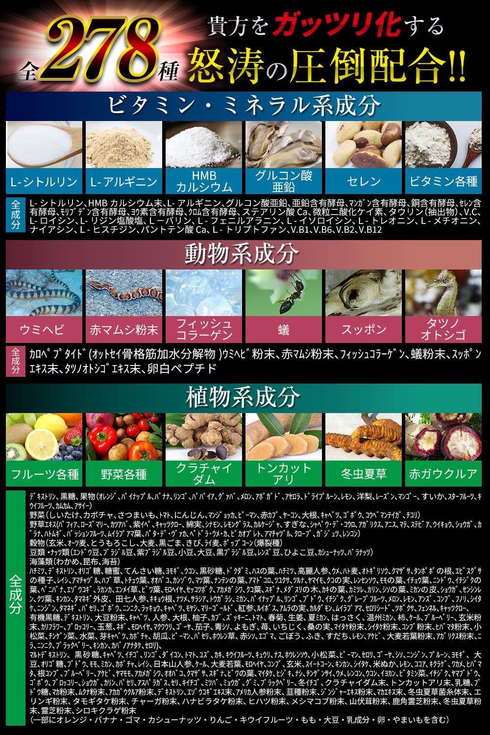 Gokujin Citrulline Arginine Total Over 80,000mg Gluconic Acid Zinc 3,600mg Tongkat Ali Amino Seal Rampep 278 Carefully Selected Ingredients 360 Tablets