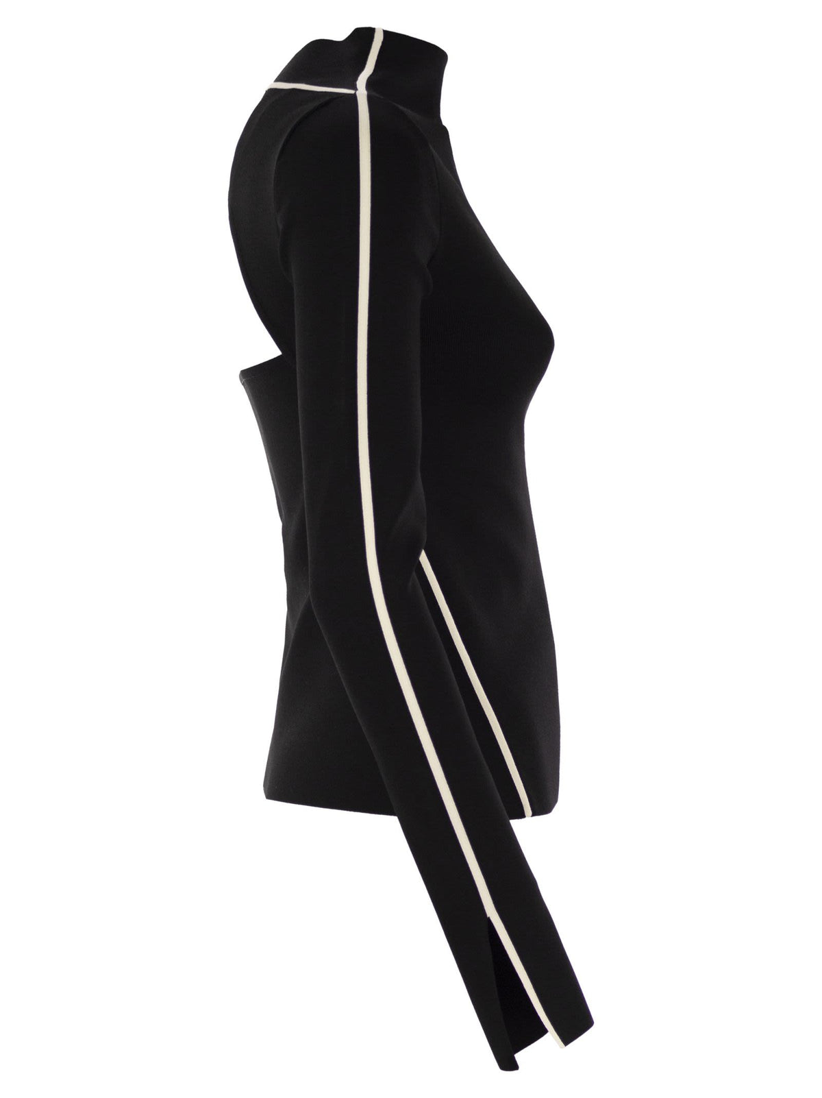 Sportmax Sportmaxは対照的なエッジを備えた長袖Tシャツを取り付けますadda - Image 4