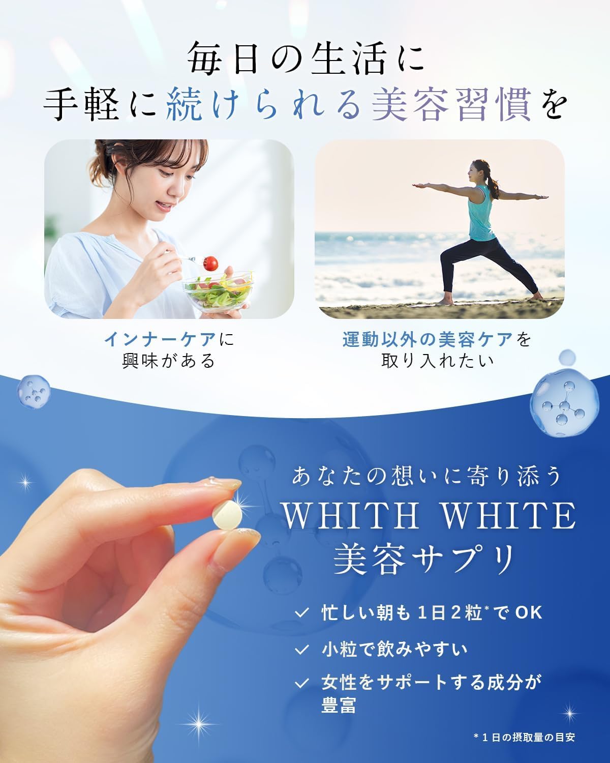 【Supporting the glowing me from within】WHITH WHITE Nutritional Supplement WHITH WHITE Beauty Supplement Inner Care 60 Tablets｜Contains Ceramide, Placenta, Collagen｜Made in Japan (60 Tablets) For a new