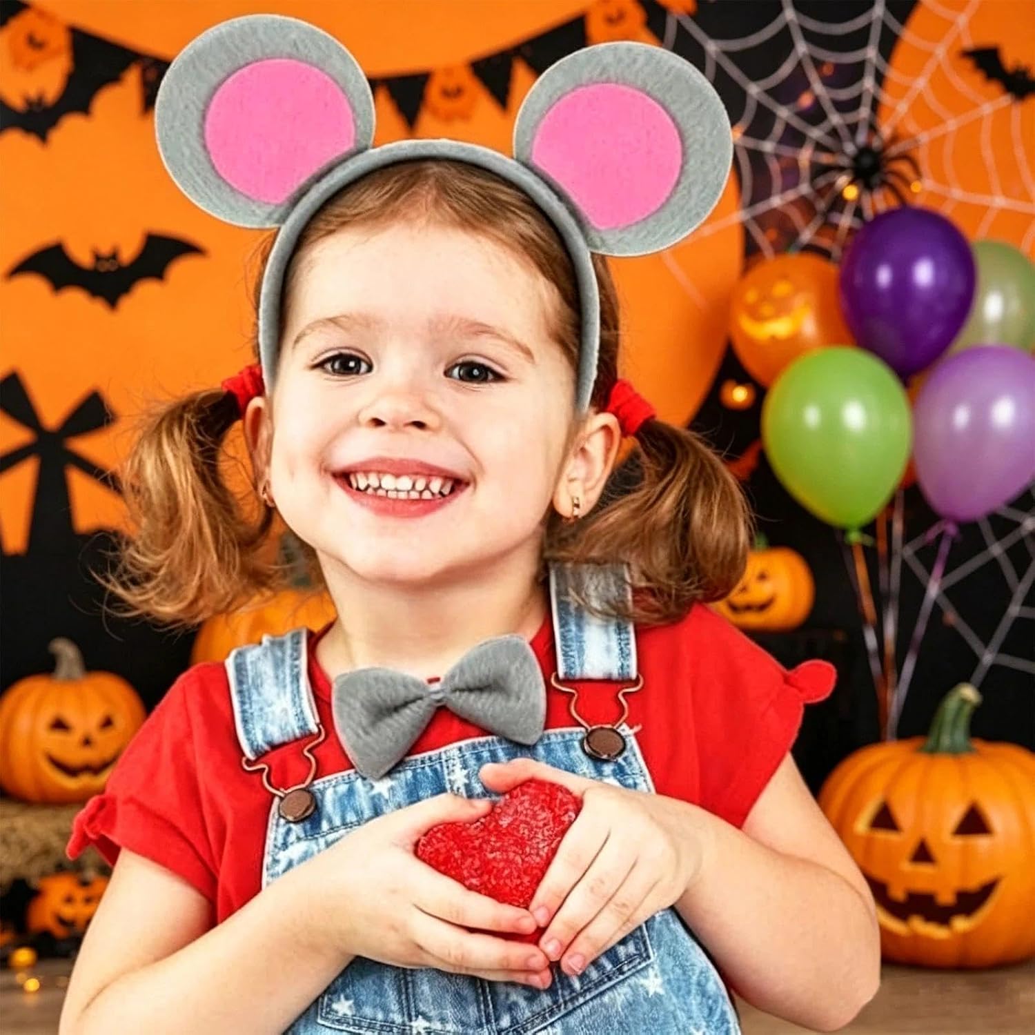 EUPSIIU 2 x Cartoon Mouse Ears on Grey Headband, Animal Mouse Ears Hair Bands for Children, Adults, Costume Animal Accessories, Halloween Carnival Party (Grey)