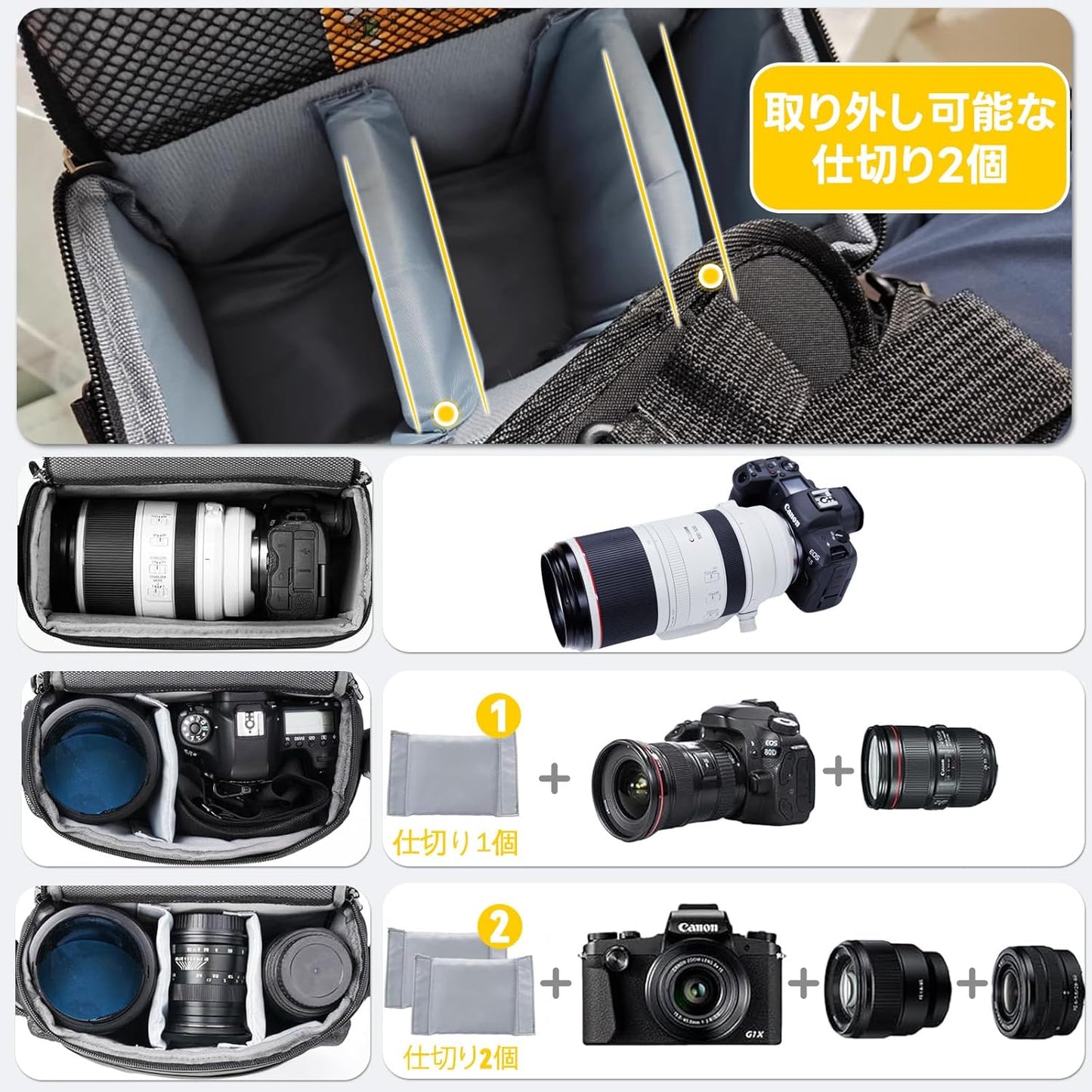 Camera Bag, SLR Camera Bag, Divider Storage Camera Case, Camera Accessories Storage Bag, Travel Outdoor Photography Bag, Black, Black, Simple