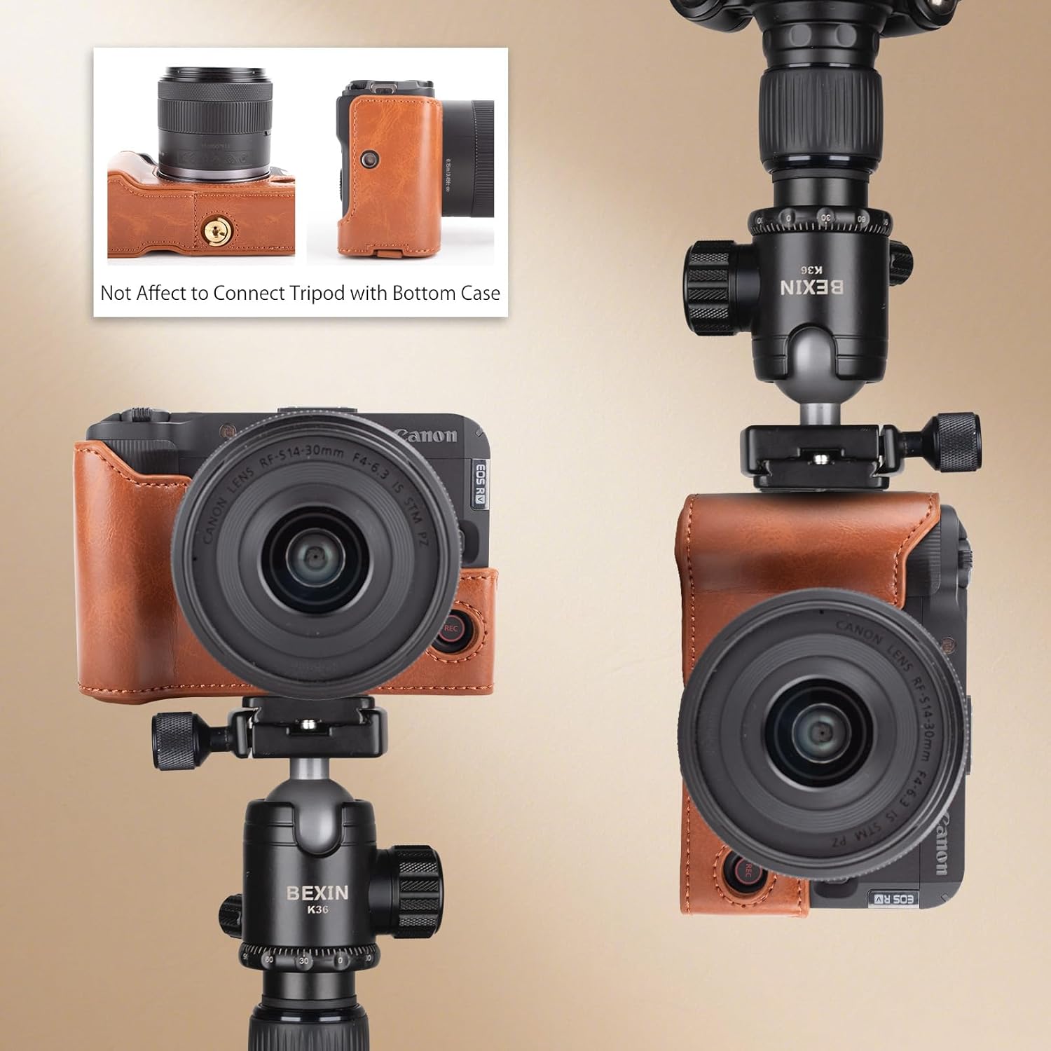 MUZIRI KINOKOO Case for Canon EOS R50 V Camera PU Leather Protective Cover for EOS R50 V/R50V Digital Camera with RF-S14-30mm Lens Detachable Carrying Case with Adjustable Shoulder Strap, Braun