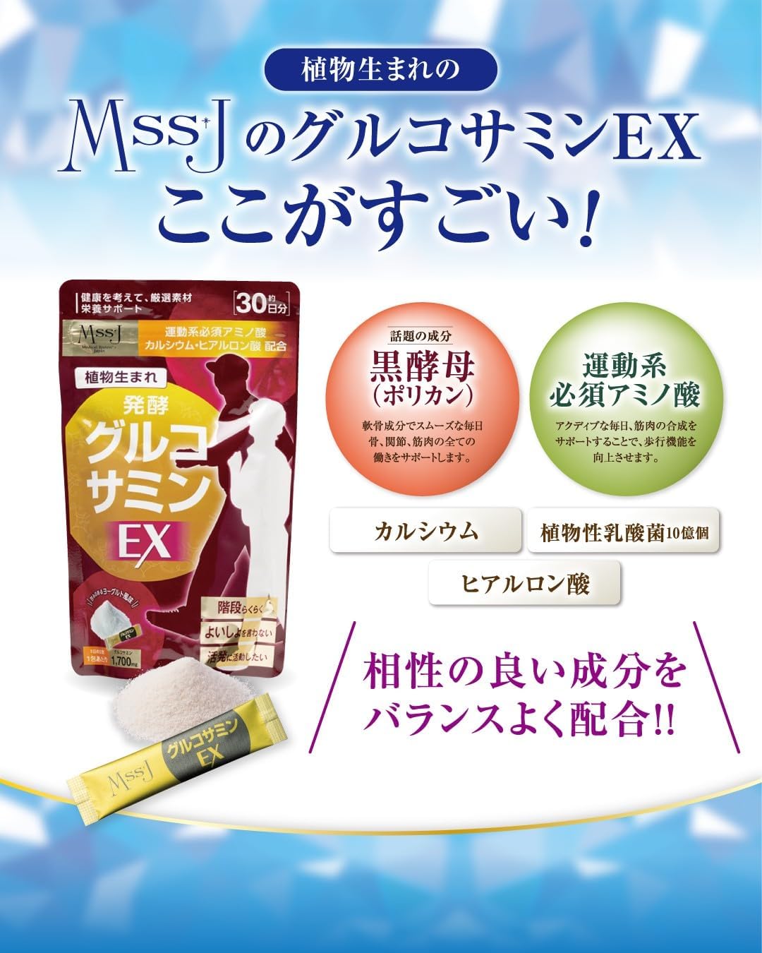 Nippon Medical System Glucosamine EX 30 Packets Health Food/Made in Japan/Domestic Produce/M5/Mss*J / Joint/Knee/Exercise Support/Amino Acid/Calcium/Vegetable Lactic Acid Bacteria/Hyaluronic Acid