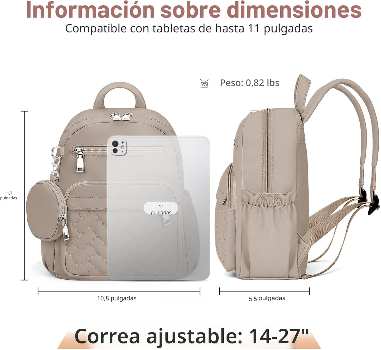 SYTRAH - Mochila antirrobo para mujer, mochila de viaje acolchada impermeable con cremalleras de bloqueo y monedero, mochila acolchada compacta para el trabajo, viajes y aeropuerto, elegante y ligera caqui