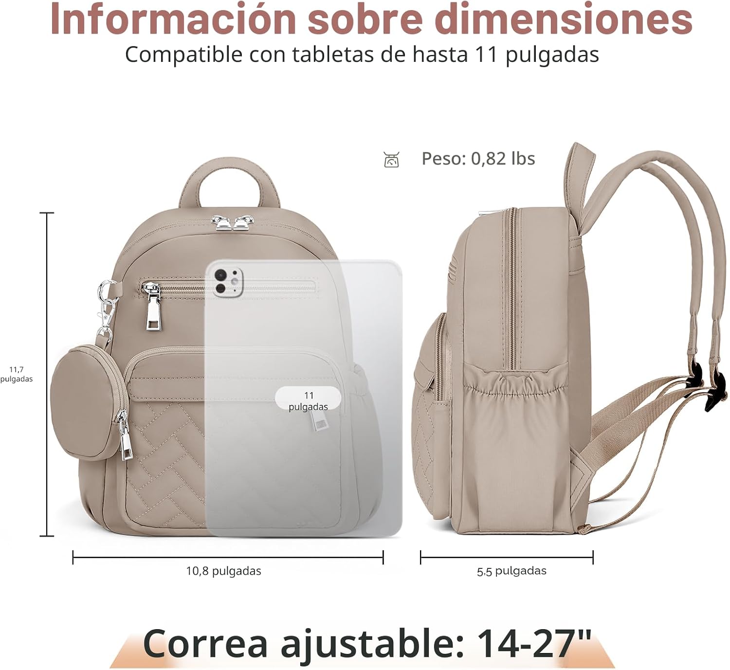 SYTRAH - Mochila antirrobo para mujer, mochila de viaje acolchada impermeable con cremalleras de bloqueo y monedero, mochila acolchada compacta para el trabajo, viajes y aeropuerto, elegante y ligera caqui