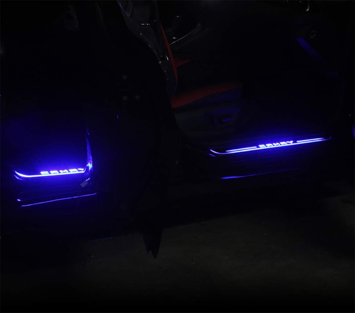 Corolla Scuff Plate, Kicking Step Garnish, LED Flowing Acrylic, Door Step Plate, LED Light Emitting Possible! Full Set of 4 Toyota Interior Parts (Corolla Blue, Horizontal Lines)