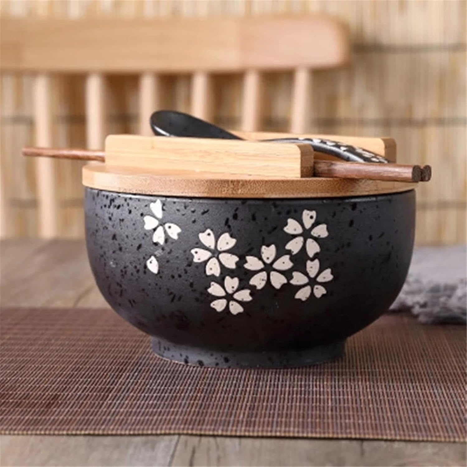 Tableware Udon Soba Noodle Bowl Instant Noodle Tableware Dining Room Tableware Salad Ceramic Bowl Restaurant Ramen Commercial Use (Color: Black, Size: One Size)