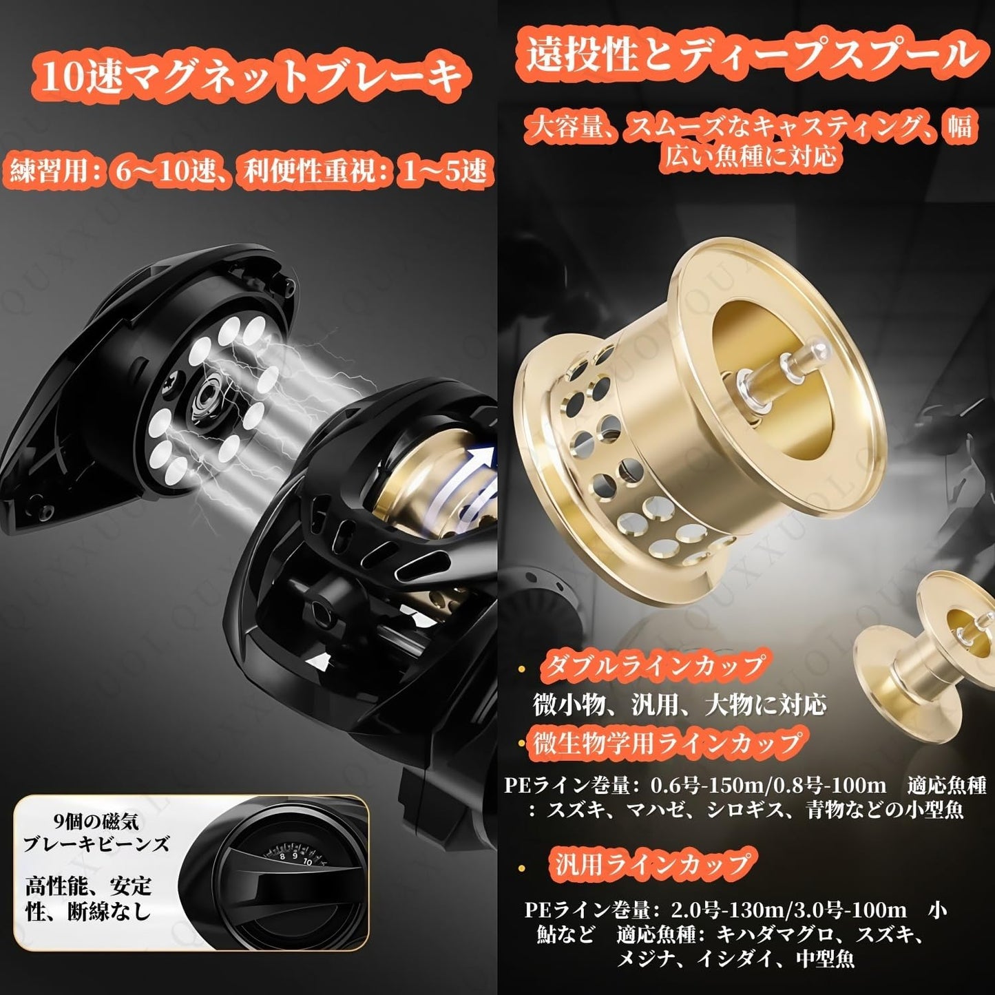 Bait Fishing Reel 7.3:1 Gear Ratio Digital Fishing Reel 10 Speed Magnetic Brake Fish Shot Alarm System Double Bearing 15kg Load Capacity Conical Line Exit Design Fast Line Exit Long Casting