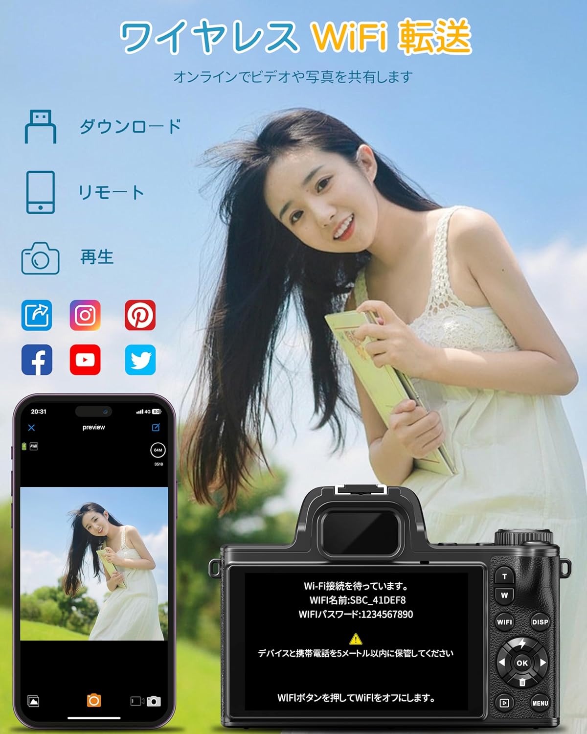 Digital Camera, 5K, 80 Megapixels, SLR Camera, Wi-Fi Function, Digital Camera, 18x Digital Zoom, 180° Rotation, Screen, 4.0 Inches, IPS, Touch Create, Selfie, 32GB Micro SD Card Included, 3000mAh