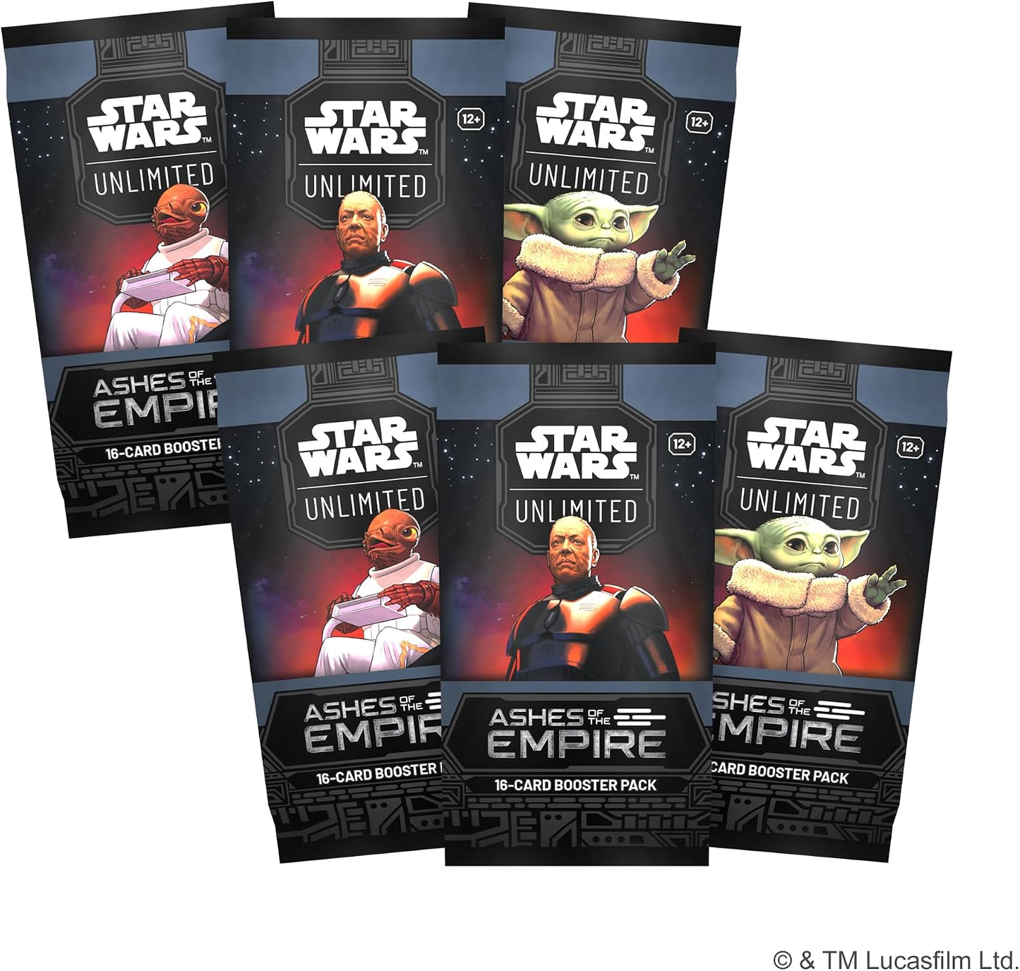 Star Wars: Caja de presentación ilimitada de Ashes of the Empire - 6 paquetes de refuerzo, tarjetas promocionales exclusivas, kit de torneo TCG Battle of Endor, caja de mazo de lujo, accesorios, a