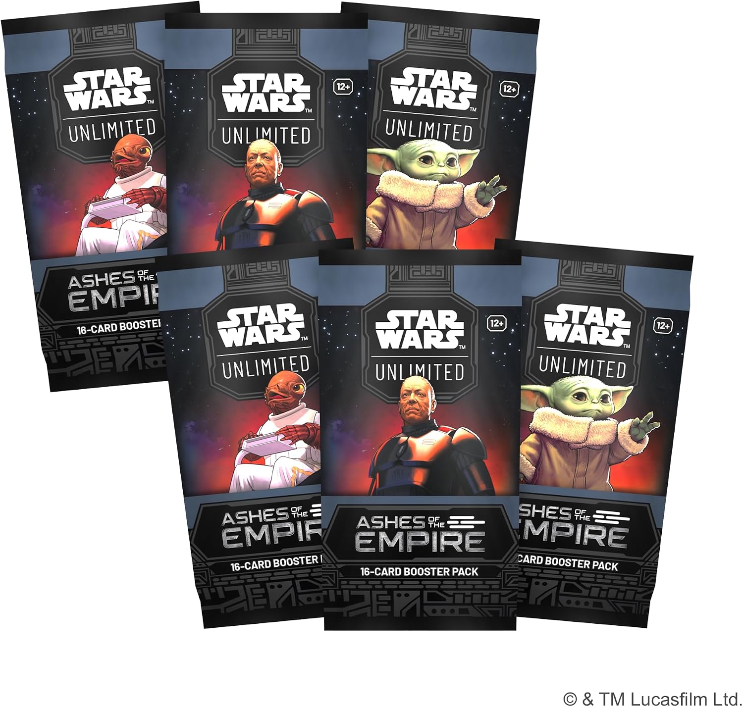 Star Wars: Caja de presentación ilimitada de Ashes of the Empire - 6 paquetes de refuerzo, tarjetas promocionales exclusivas, kit de torneo TCG Battle of Endor, caja de mazo de lujo, accesorios, a