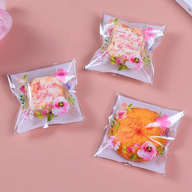 100 Pieces Five Colors Flower OPP Raisin Sand Bag, Sweets Pack, Sweets Pack, Bread Bag, OPP Bag for Bread, Side Seal, Wrapping Bag, Plastic Bag, Gift Bag, Mini OPP Bag, Cookies, Chocolate, Wrapping,