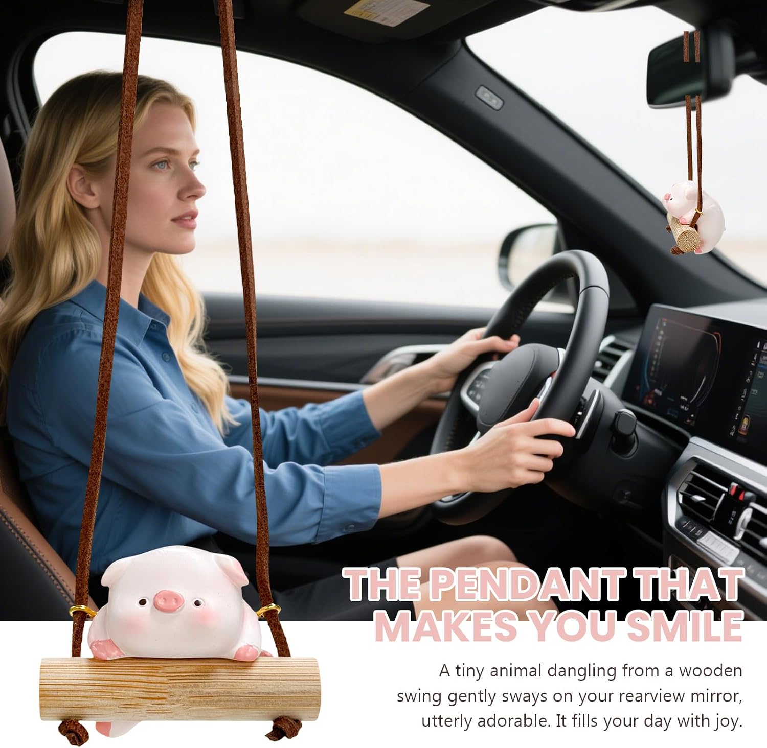 Adorno colgante de cerdo para automóvil, bonito colgante de espejo retrovisor de cerdo oscilante, encantadores dijes de espejo retrovisor de cerdos, decoración interior para sedanes, camiones