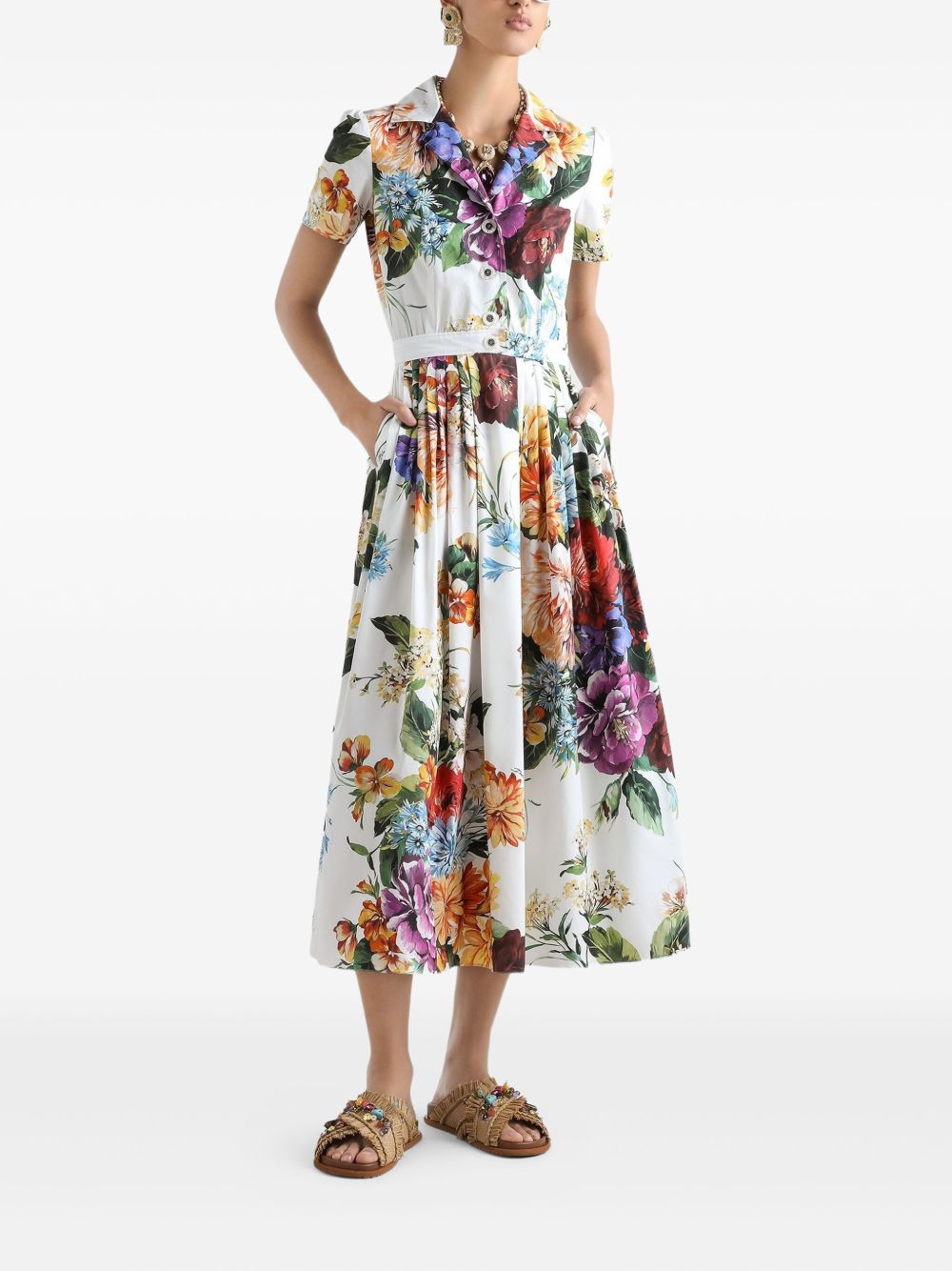 Dolce  Gabbana ドルチェ＆ガッバーナフラワープリントコットンミディドレス - Image 4