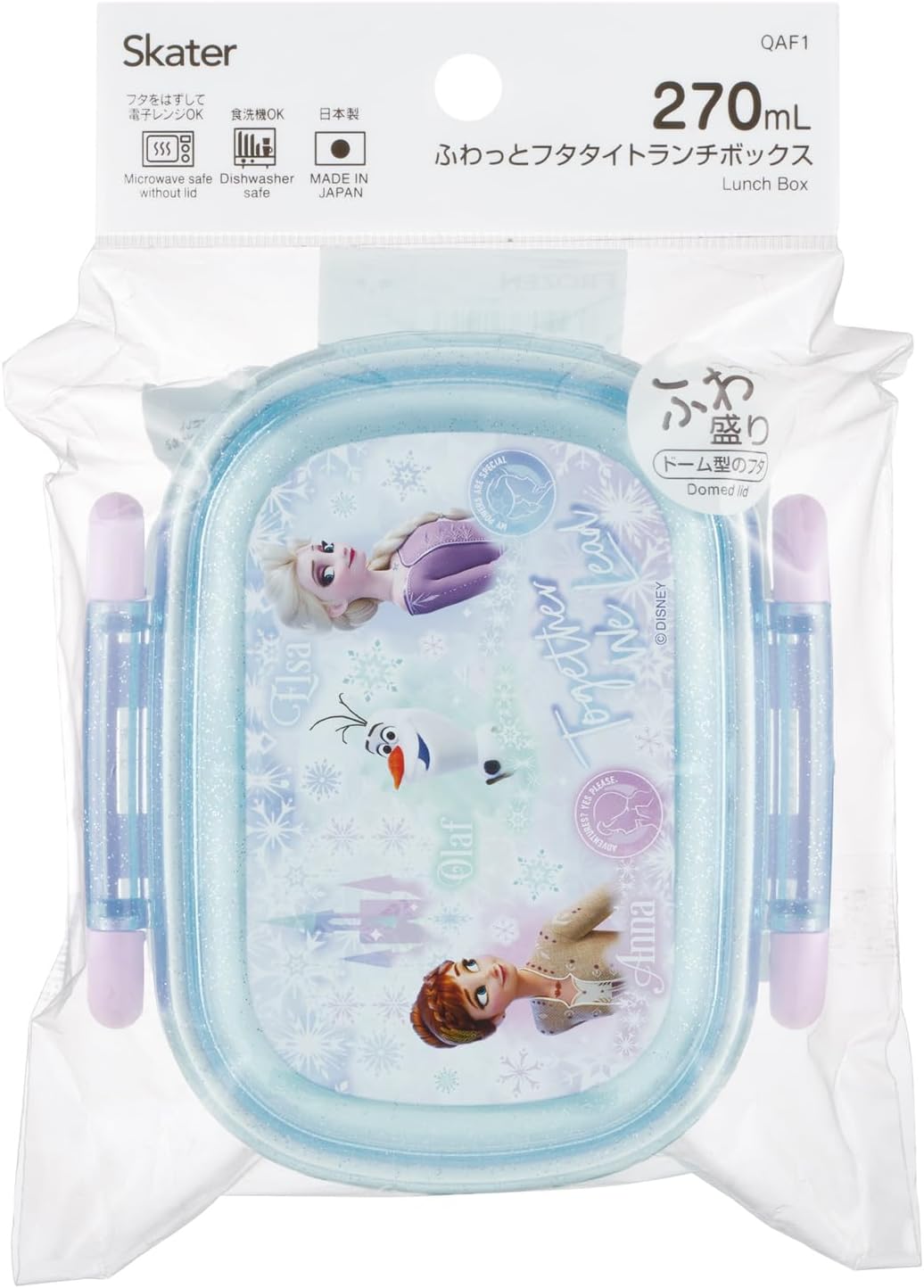 Skater Bento Box for Children, 270ml, Fluffy Dome Lid, Lunch Box, 1-Tier, Dishwasher Safe, Made in Japan, Disney, Frozen, 26, for Girls, QAF1-A