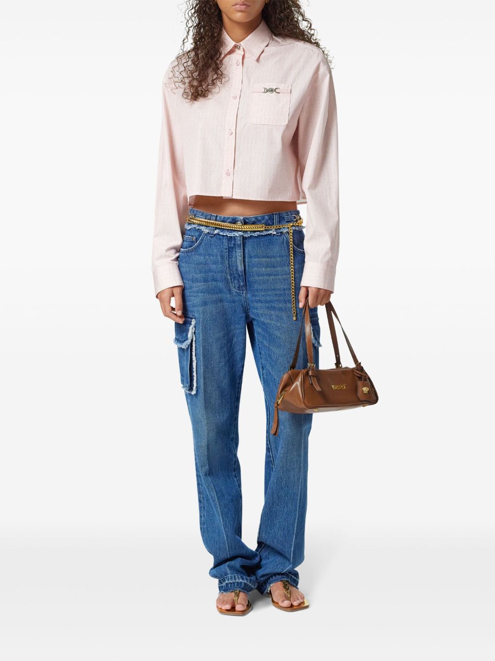 Versace ヴェルサーチピンストライプチェーンクロップドシャツ - Image 4