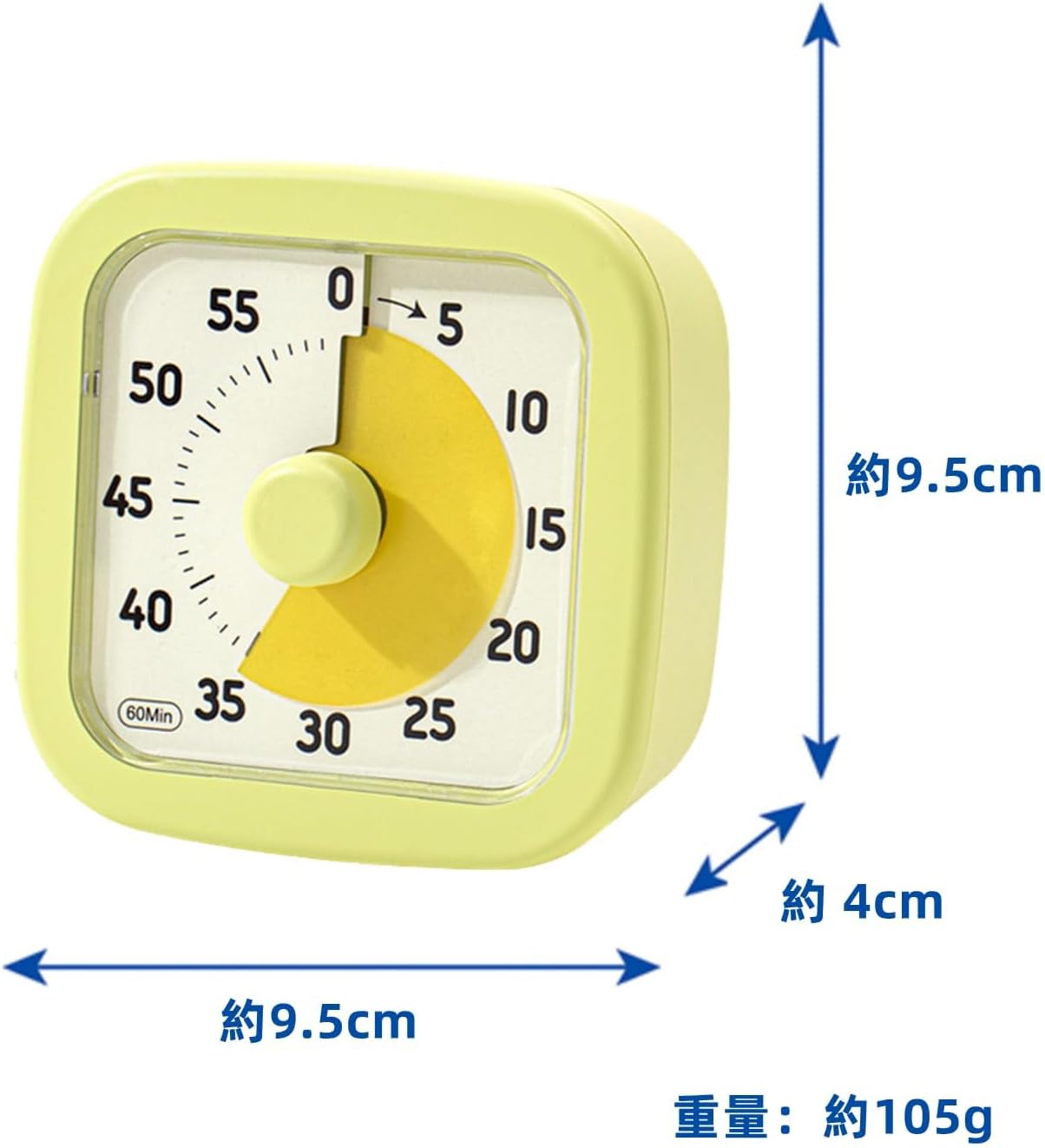 Study Timer - Silent Design 60-Minute Countdown Timer (3.7 x 3.7 x 1.6 inches) with Visual Time Display to Boost Concentration! For Children to Adults (Avocado Green)