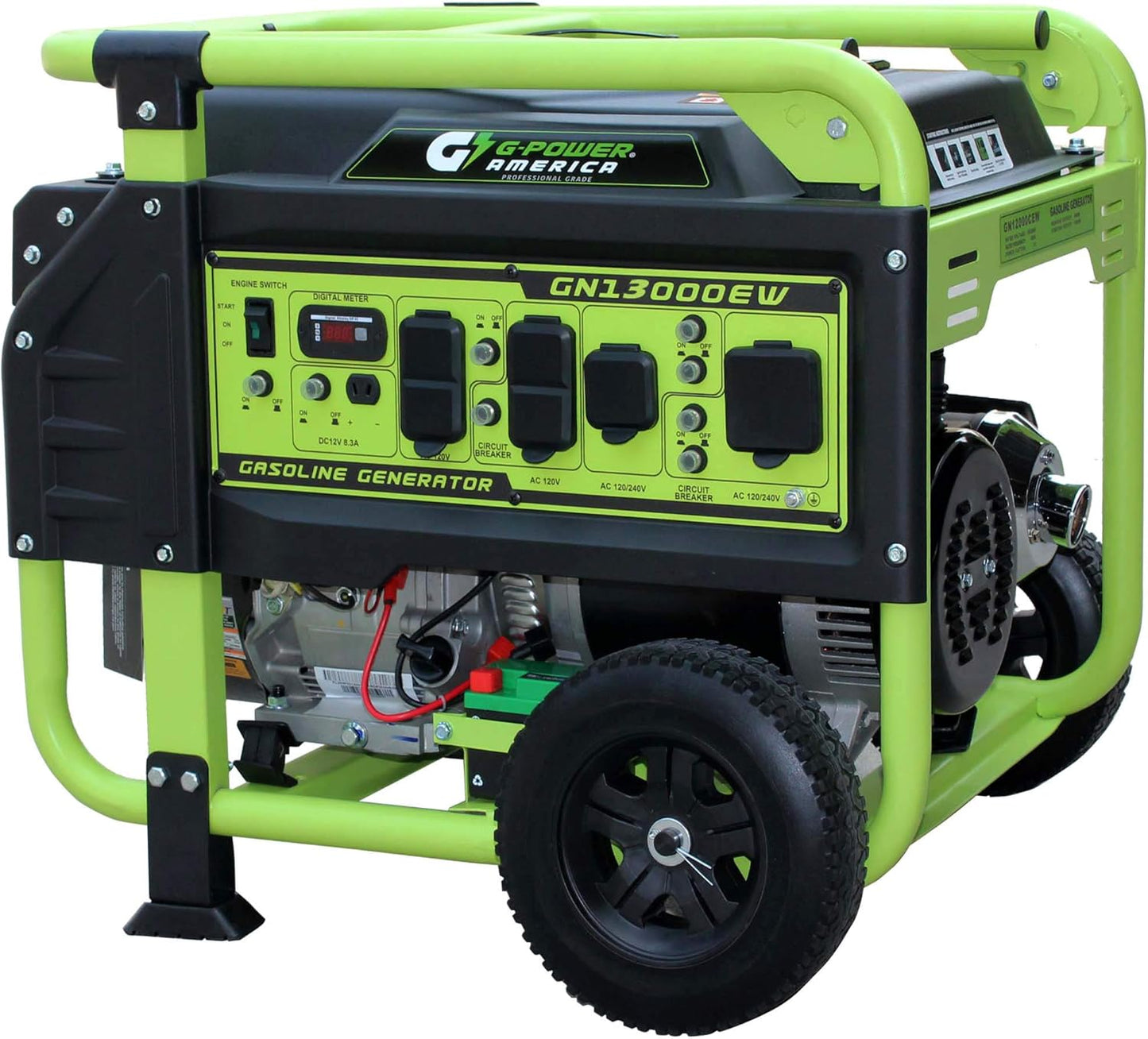 Green-Power America 13000 Watt Gasoline Powered Recoil/Electric Start Portable Generator, 12V-8.3A, Charging Outlet, Home Backup, RV Compatible