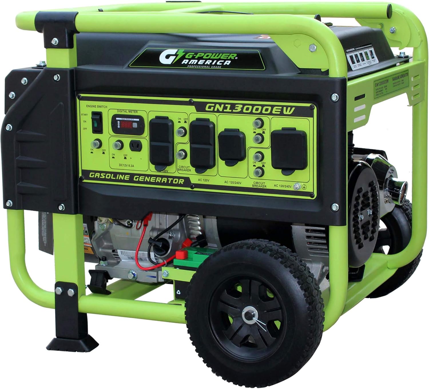 Green-Power America 13000 Watt Gasoline Powered Recoil/Electric Start Portable Generator, 12V-8.3A, Charging Outlet, Home Backup, RV Compatible
