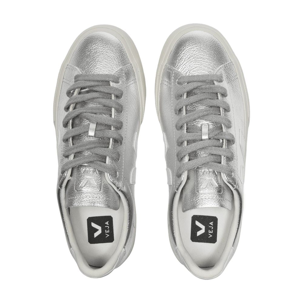 Veja 銀と白のクロムフリーレザーのカンポスニーカー - Image 4