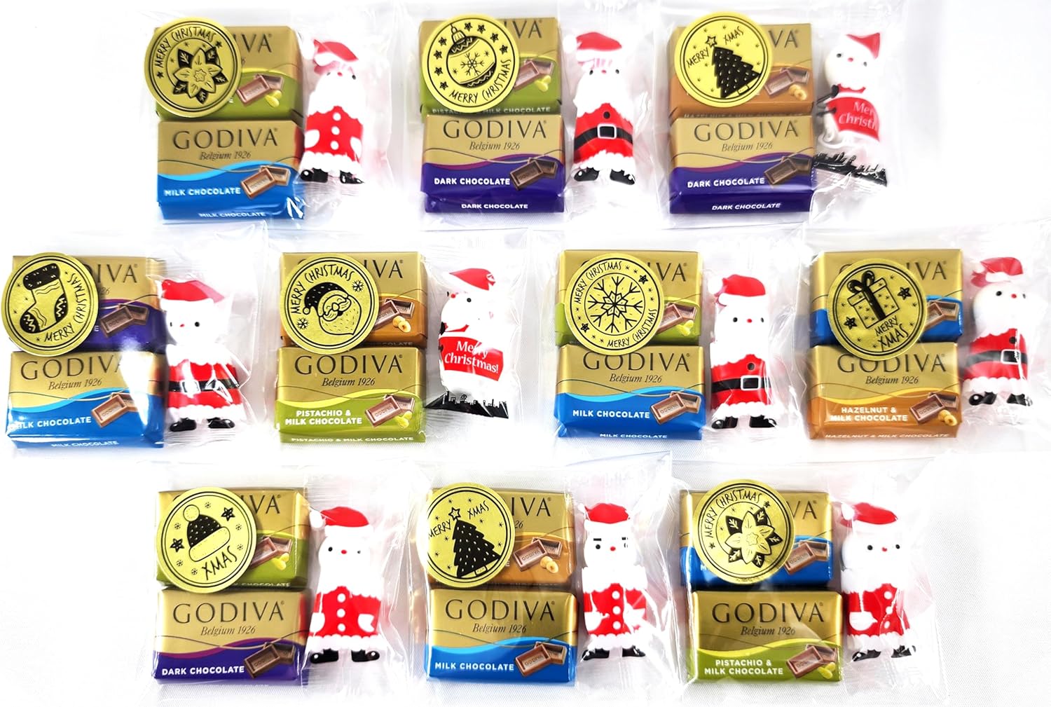 OKURUX Christmas Candy Assortment, Santa Chocolate Balls, Godiva, Napolitan Chocolate, CHILLOUT Pack, Petite Gift, Santa Chocolate Balls, Individually Wrapped, Gold Stickers, Christmas Gift, Christmas