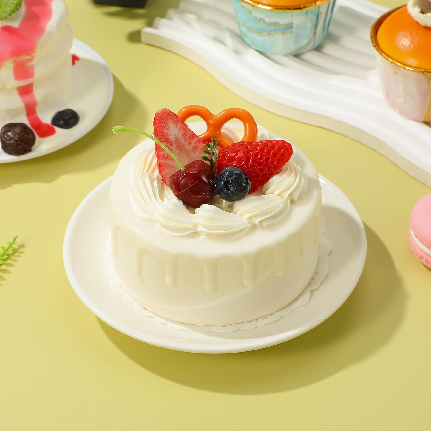 Generic Dummy Cake Fake Cake Food Model Toy Lifelike Realistic Specimen Clay Cake Dummy Cake Base for Birthday Anniversary Photography Half Birthday