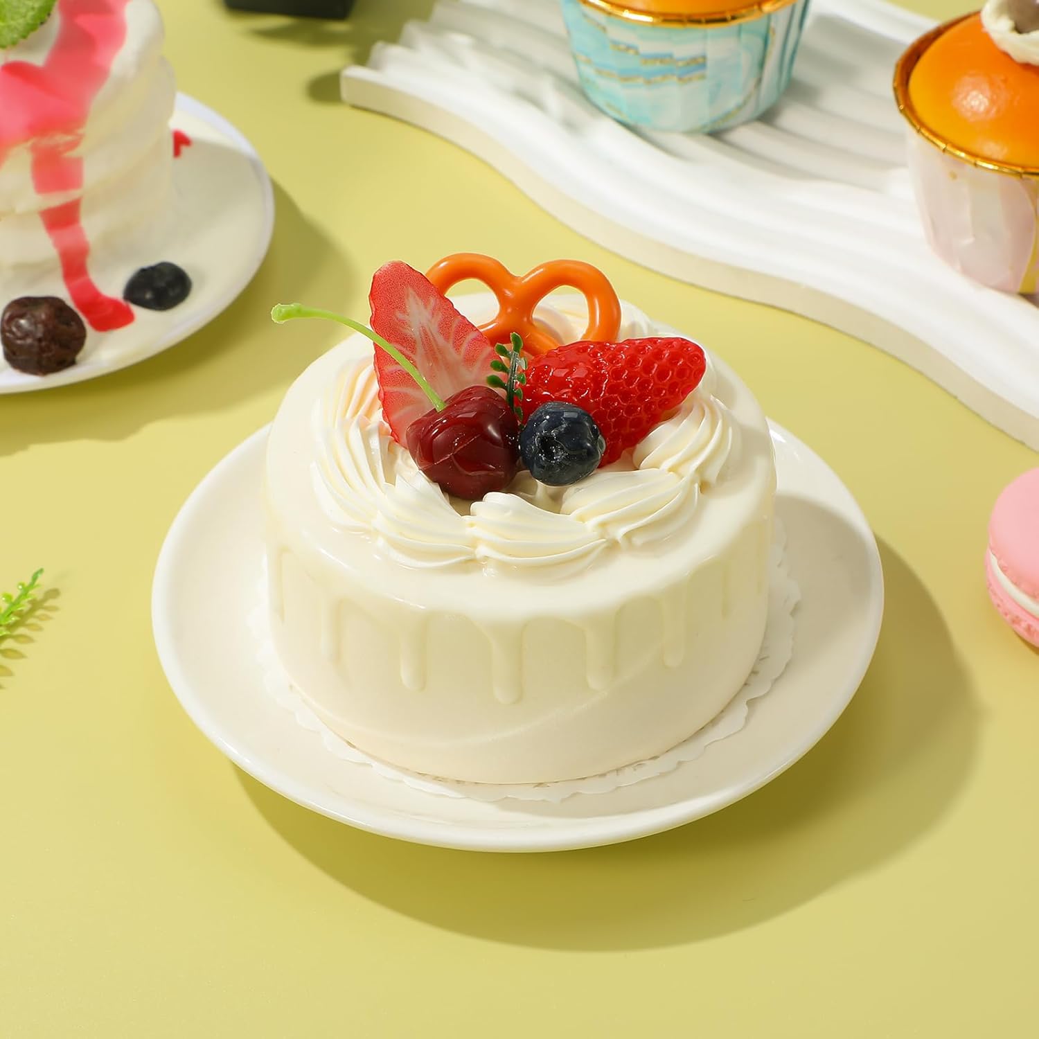 Generic Dummy Cake Fake Cake Food Model Toy Lifelike Realistic Specimen Clay Cake Dummy Cake Base for Birthday Anniversary Photography Half Birthday