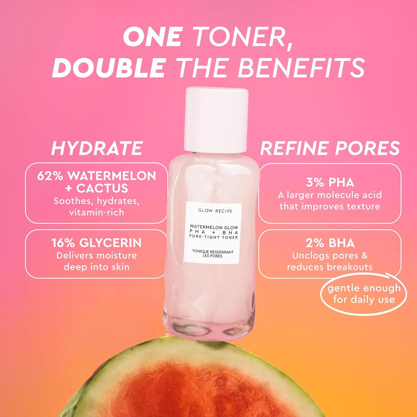 Glow Recipe PHA + BHA Tónico Facial - Minimizador de Poros de Cuidado Coreano de la Piel & Exfoliante Facial Suave para Apretar, Hidratar & Exfoliar - Glicerina, Sandía & Agua de Cactus (40ml)