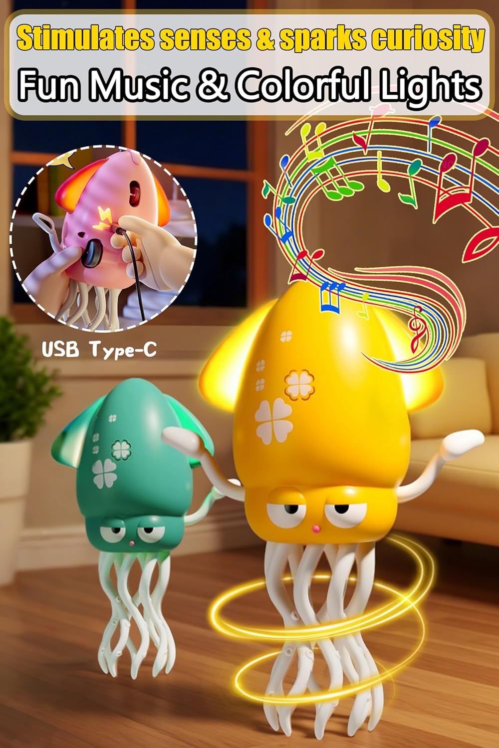 Baby Toy, Educational Toy, For Kids, Boys, Girls, 3 Year Old, 4 Year Old, 5 Year Old, Birthday Gift, Christmas Moving Toy, Squid, LED Light, Music, Crawling, Sensor Included, Obstacle Avoid, USB