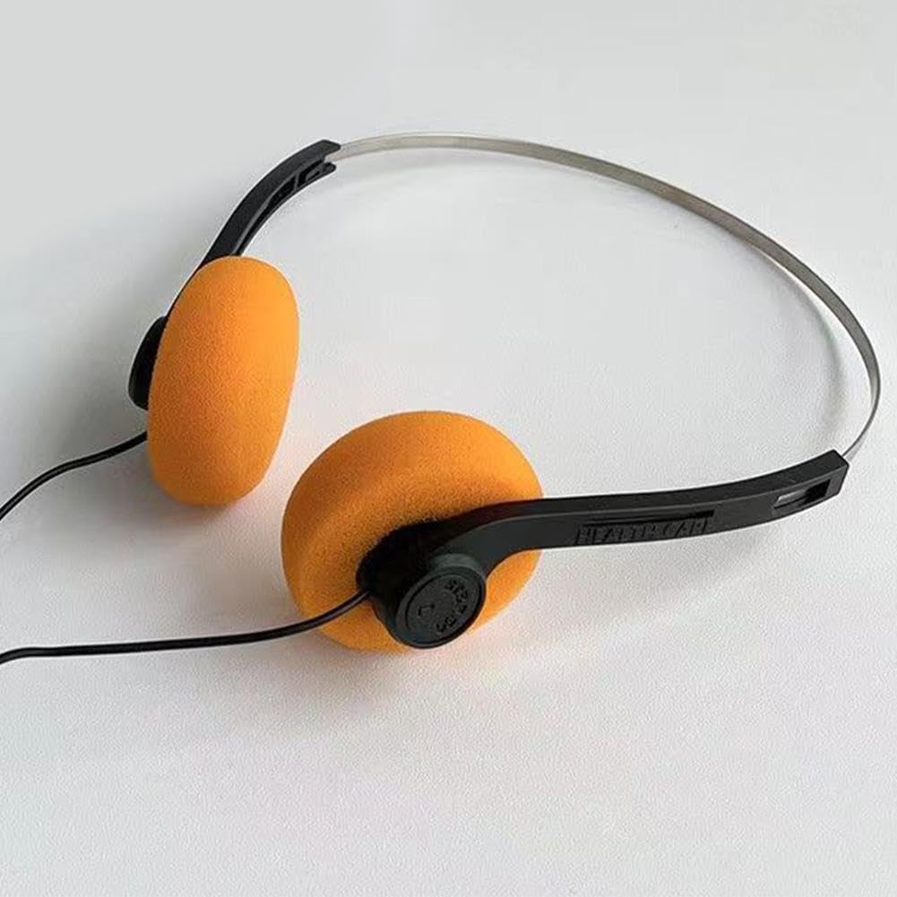 Binaural Headset Headphones Wired Earbuds 3.5mm Round Headphones Retro Over Ear Headphones Small Lightweight Earphones Retro Vintage Design Headphone Headset