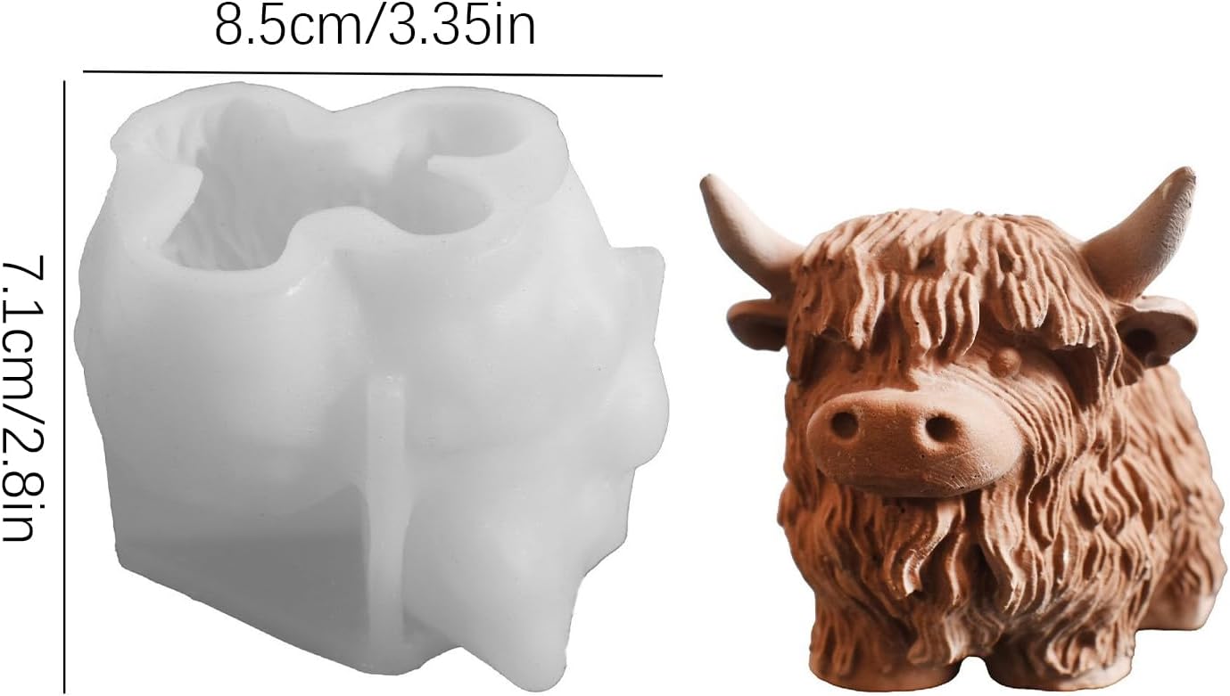 シリコン アニマル型 型抜き - ハイランドカウ 可愛い シリコン型 - 耐熱性 柔軟 再利用可能 3D 牧場動物 キャンドル チョコレート 焼き菓子 ケーキ 手芸用型