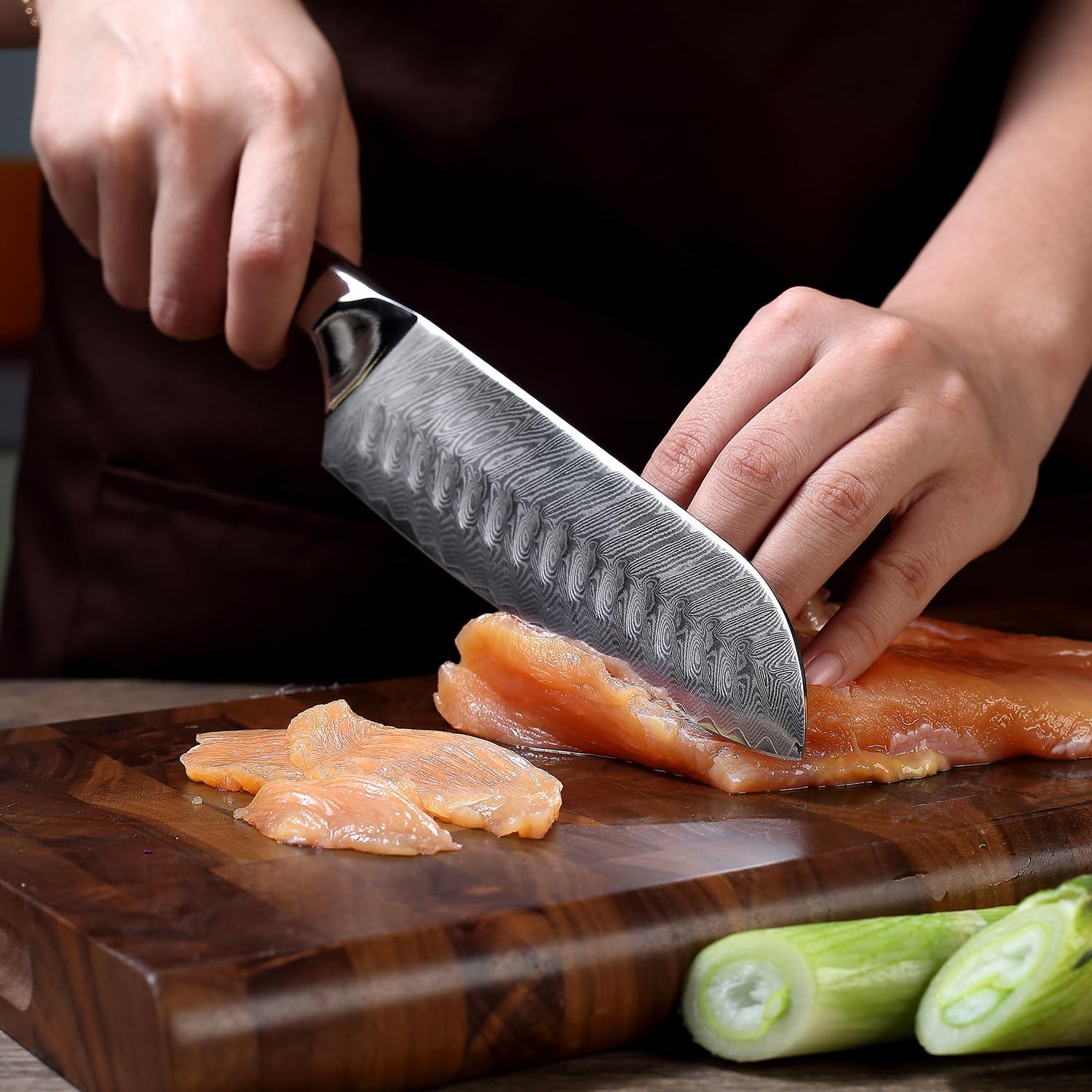 PAUDIN Damascus Santoku Knife, 7.1 inches (180 mm), VG10 Stainless Steel, All-Purpose Knife, Sharp Sharp, Double-Edged, Left Handed, Butterfly Kitchen Knife, Suitable for a Wide Range of Meat, Vegetables, Fruits, Etc