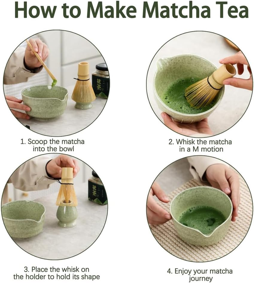 Chaksy Matcha Set, Japanese Tea Set Includes Matcha Bowl with Spout, Matcha Holder, Bamboo Matcha and Bamboo Scoop