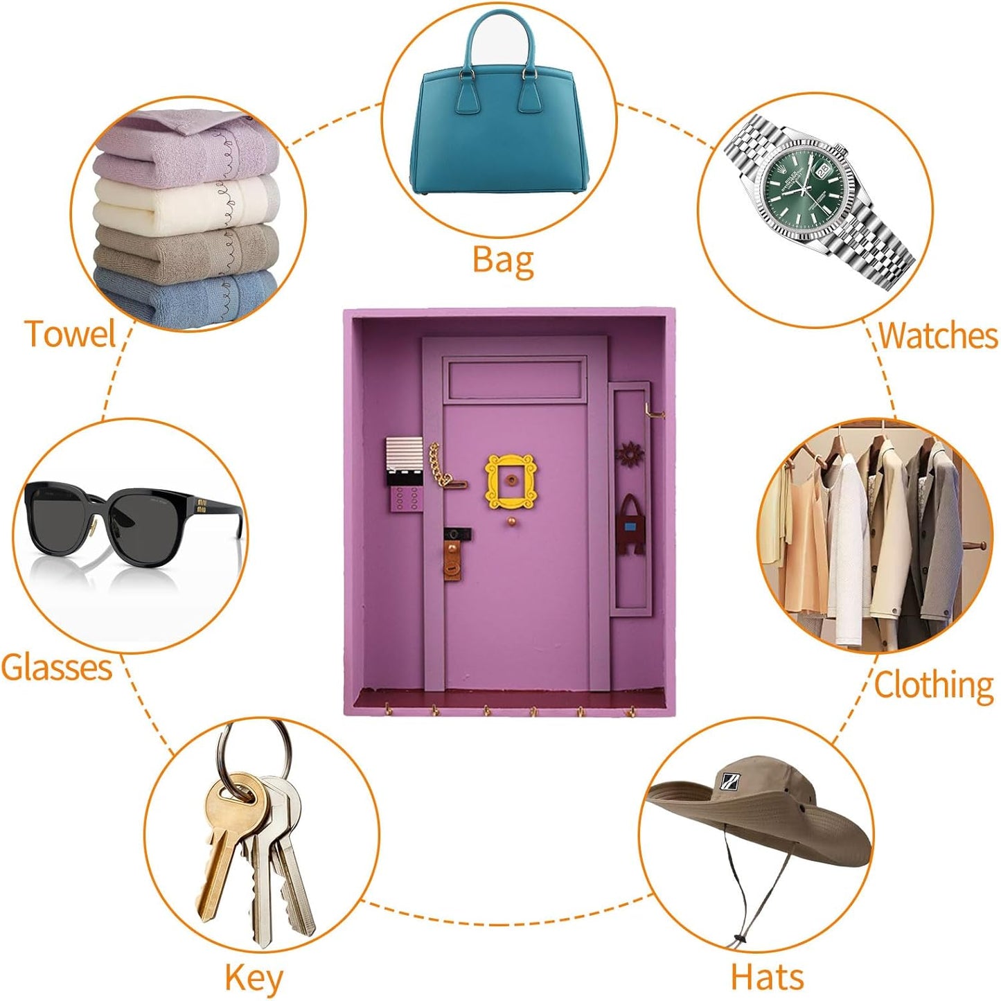 Friends Monica's Wooden Wall Key Holder with 6 Hooks, Decorative Wall Key Box, Wall Key Holder for Storing Keys and Mail at the Entrance, Wall Key Holder for Living Room, Kitchen
