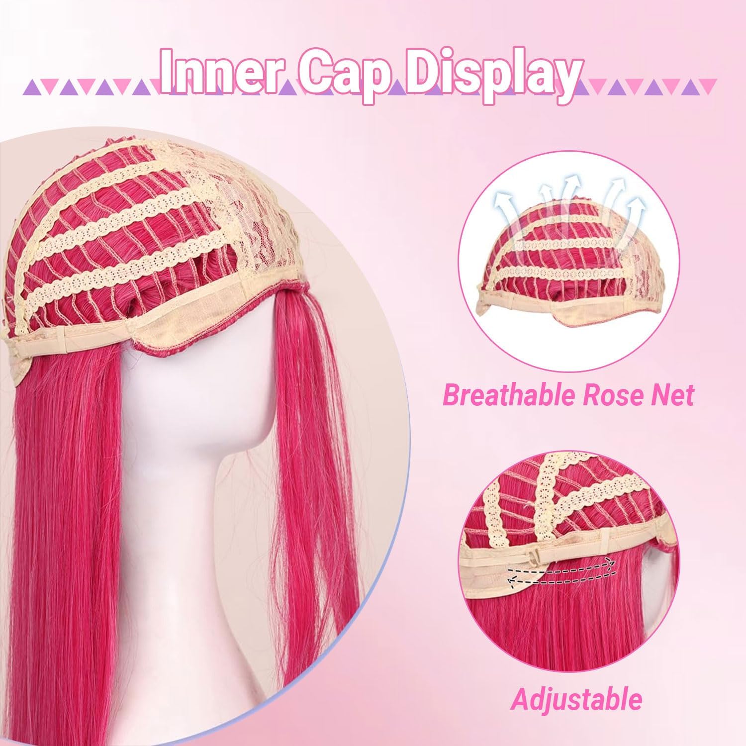 Kids Anime Demon Rumi Cosplay Wig Long Purple Plaid for Mira/Zoe Costumes Heat Resistant Halloween Cosplay Accessories (Purple - Rumi) (Pink-Mira)