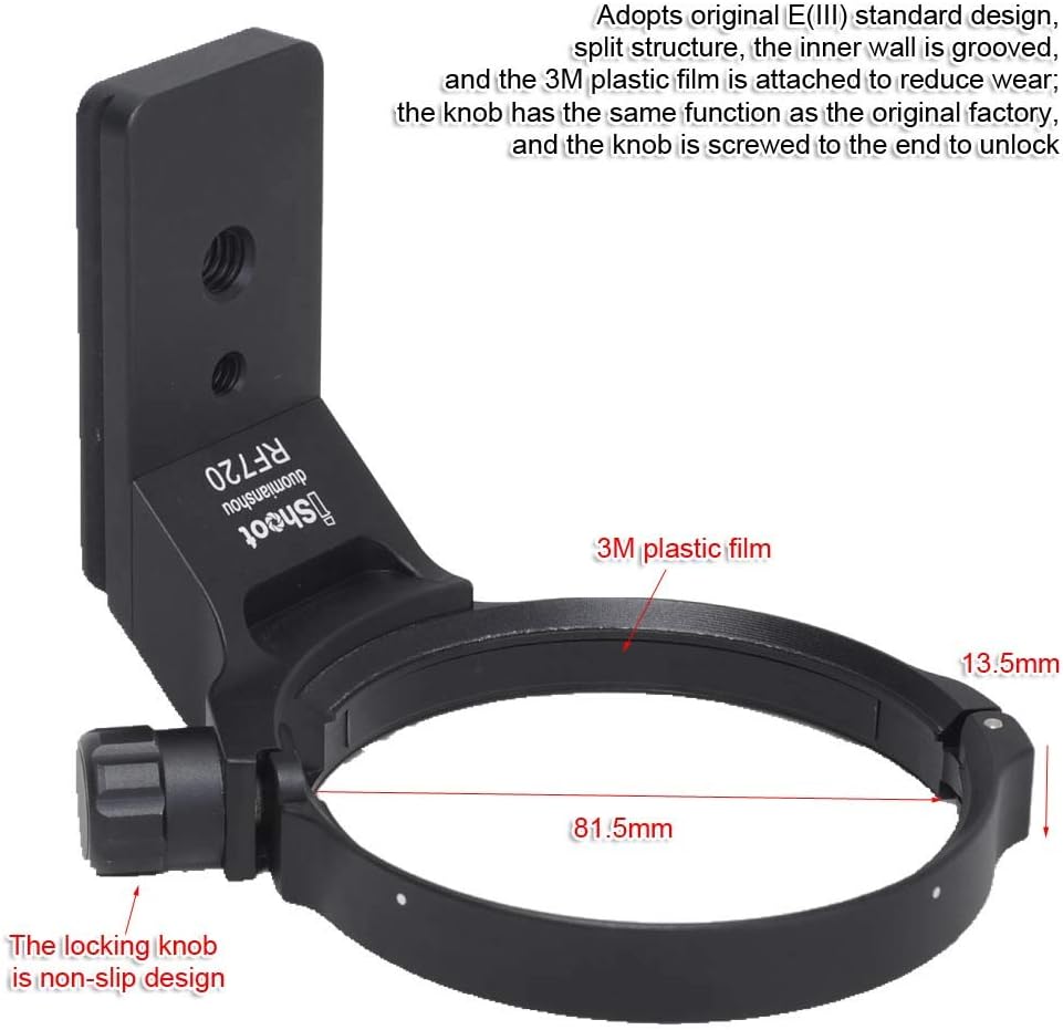 iShoot CNC Camera Ring Tripod Mount Ring, Lens Support Collar, Lens Bracket Collar, Tripod Socket, For Canon RF 70-200mm f/2.8L IS USM E(III), Bottom Quick Release Plate with 1/4 3/8 Screw Hole, Fits
