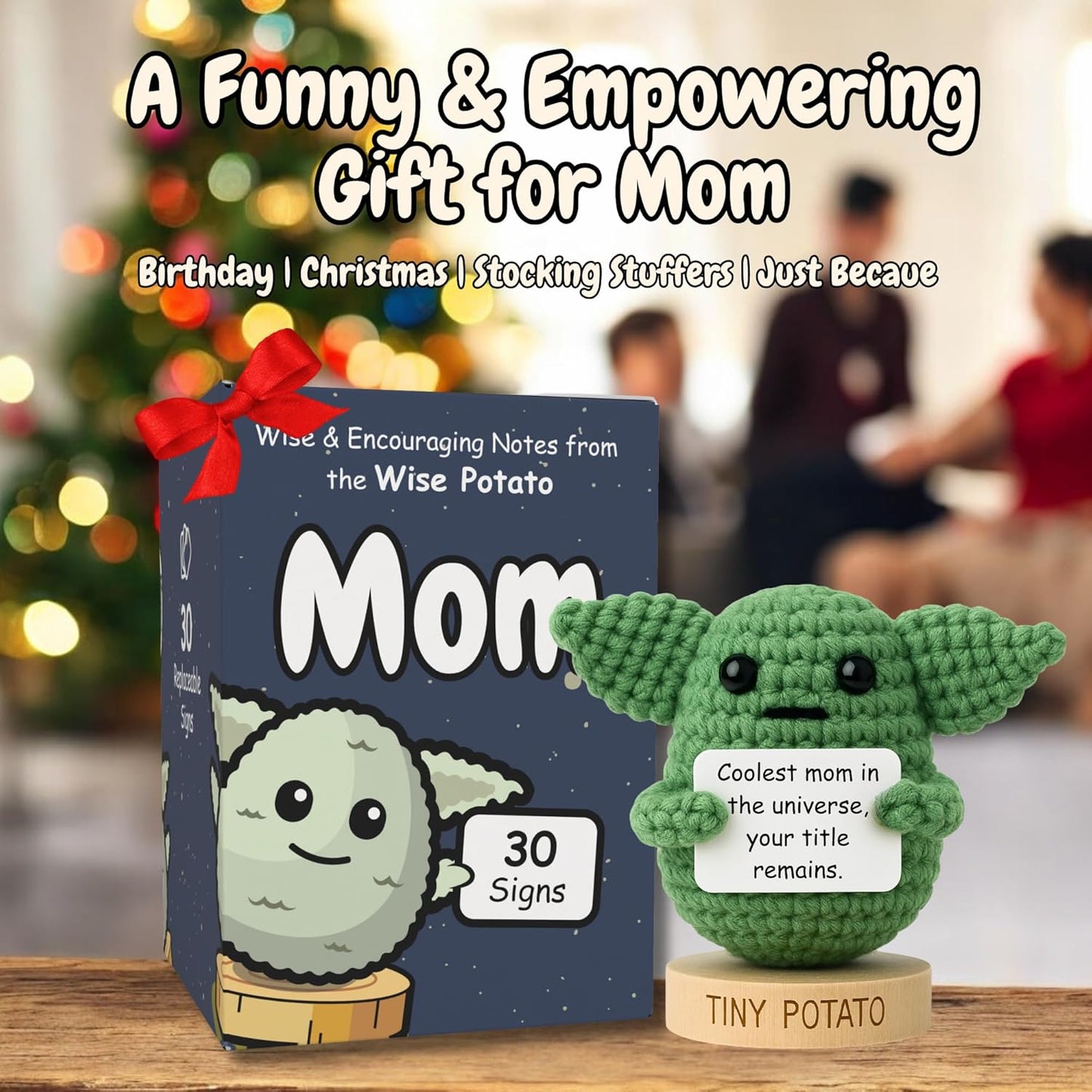 Regalo para mamá - Crochet positivo de Baby Yoda con 30 divertidas tarjetas de apreciación para madres - Regalo de cumpleaños de Star Wars para mamá de hija, hijo, niños - El mejor regalo de broma