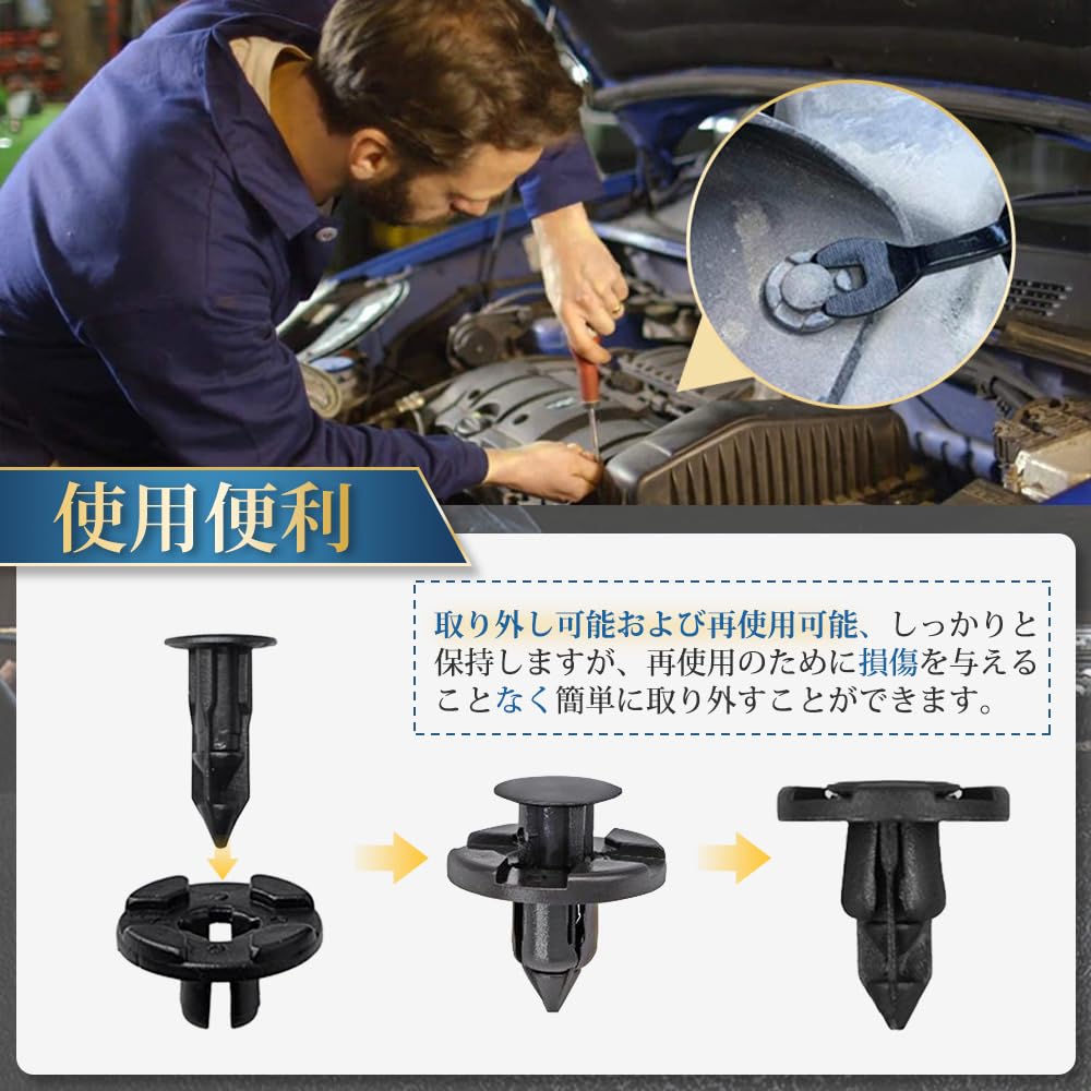 SAMCOS Automotive Rivets 0.3 inch (8 mm) Hole Diameter, Approx. 100 Pcs Push Rivet Bumper Clip Cover Retention Clip Nylon for Nissan, Mitsubishi, Suzuki, Honda, Daihatsu Cars, Black