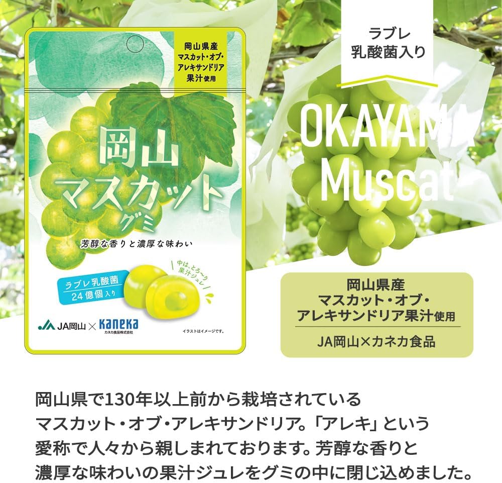 【10-Bag Set】KANEKA Food Products Okayama Muscat Gummy, Juice Gummy with Lactobacillus Love, 1.4 oz (40 g) x 10 Bags Popular Large Capacity