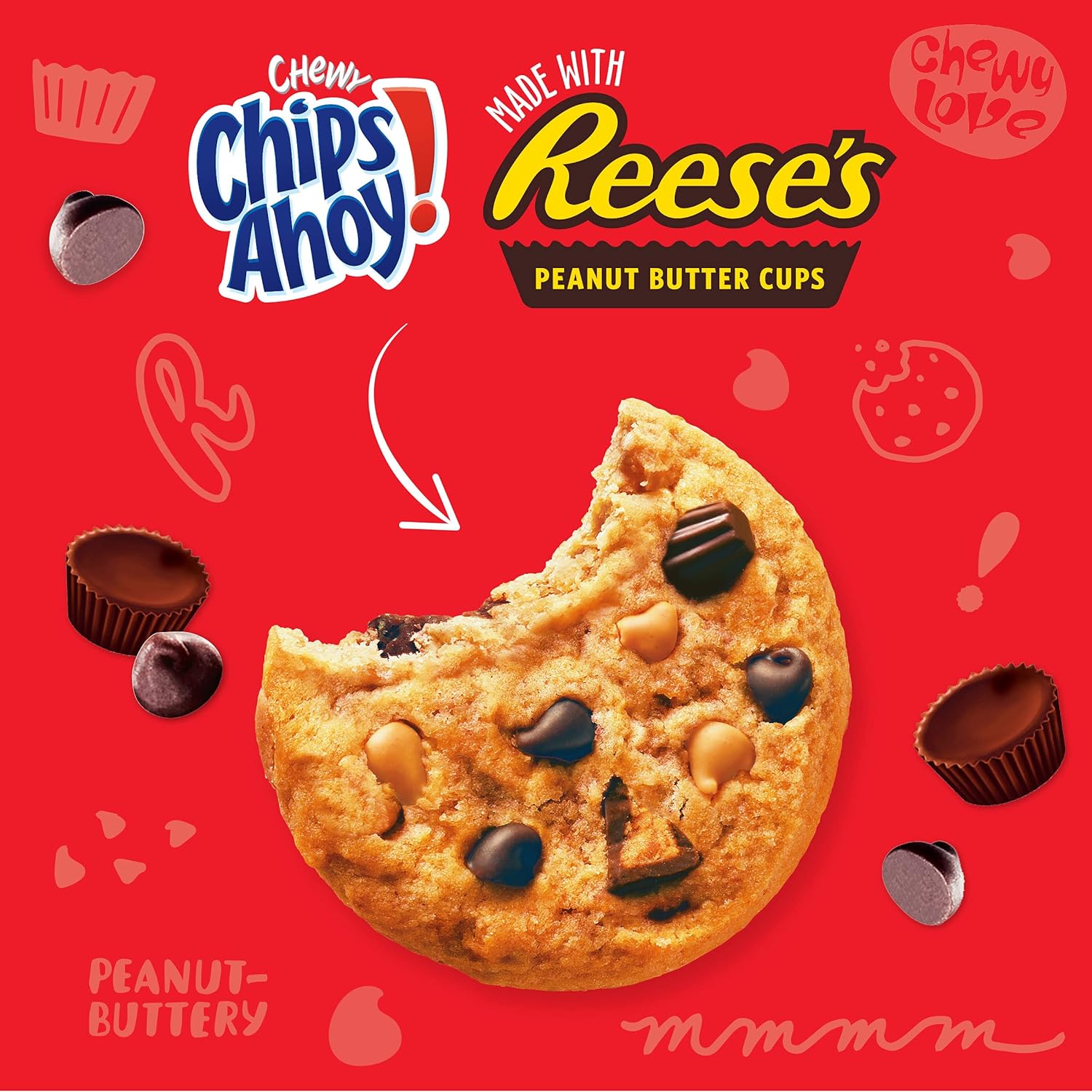 CHIPS AHOY! Galletas masticables con chispas de chocolate con Reese's Peanut Butter Cups, tamaño familiar, 14.25 oz (paquete de 2)