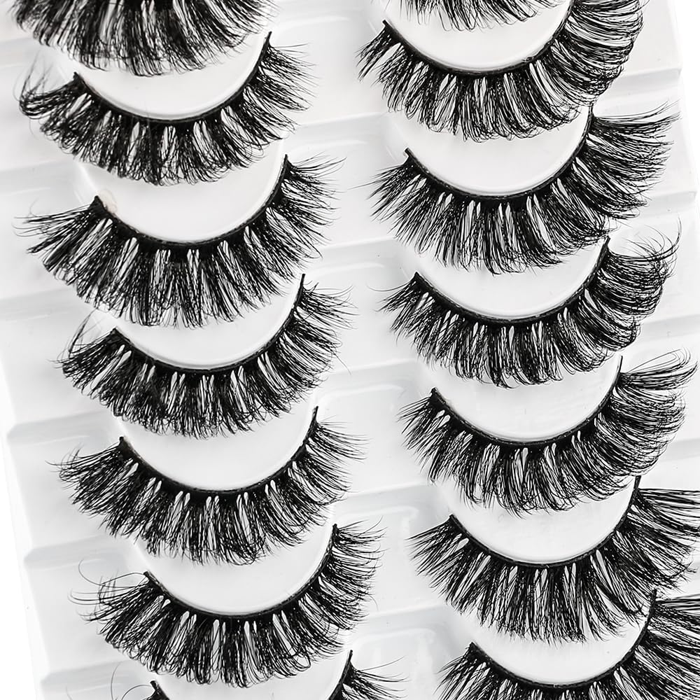 D Curl 10 Pairs False Eyelashes Fake Mink Eyelashes Ultra Thick Soft Handmade Stage Daily Makeup Long Eyelashes (6D-01)