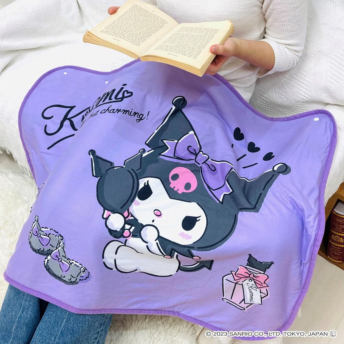 MORIPiLO Sanrio Characters Kuromi Throw Blanket (Soft Sheep Boa Throw), Purple, 27.6 x 39.4 inches (70 x 100 cm), Blanket, Goods, Warm, Cute, Summer, Winter, Cold Protection, Morishita Pillow