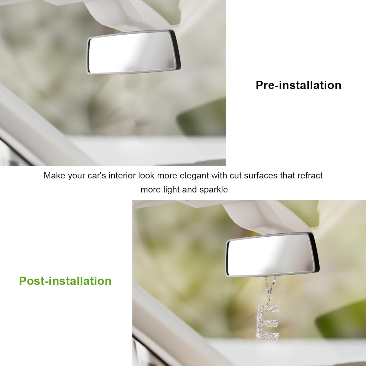 Adorno Inicial Brillante para Espejo Retrovisor de Automóvil, Bonito Colgante de Letra de Cristal, Colgador de Retrovisor de la Suerte, Accesorios para Colgar Espejo Automotriz, Decoración