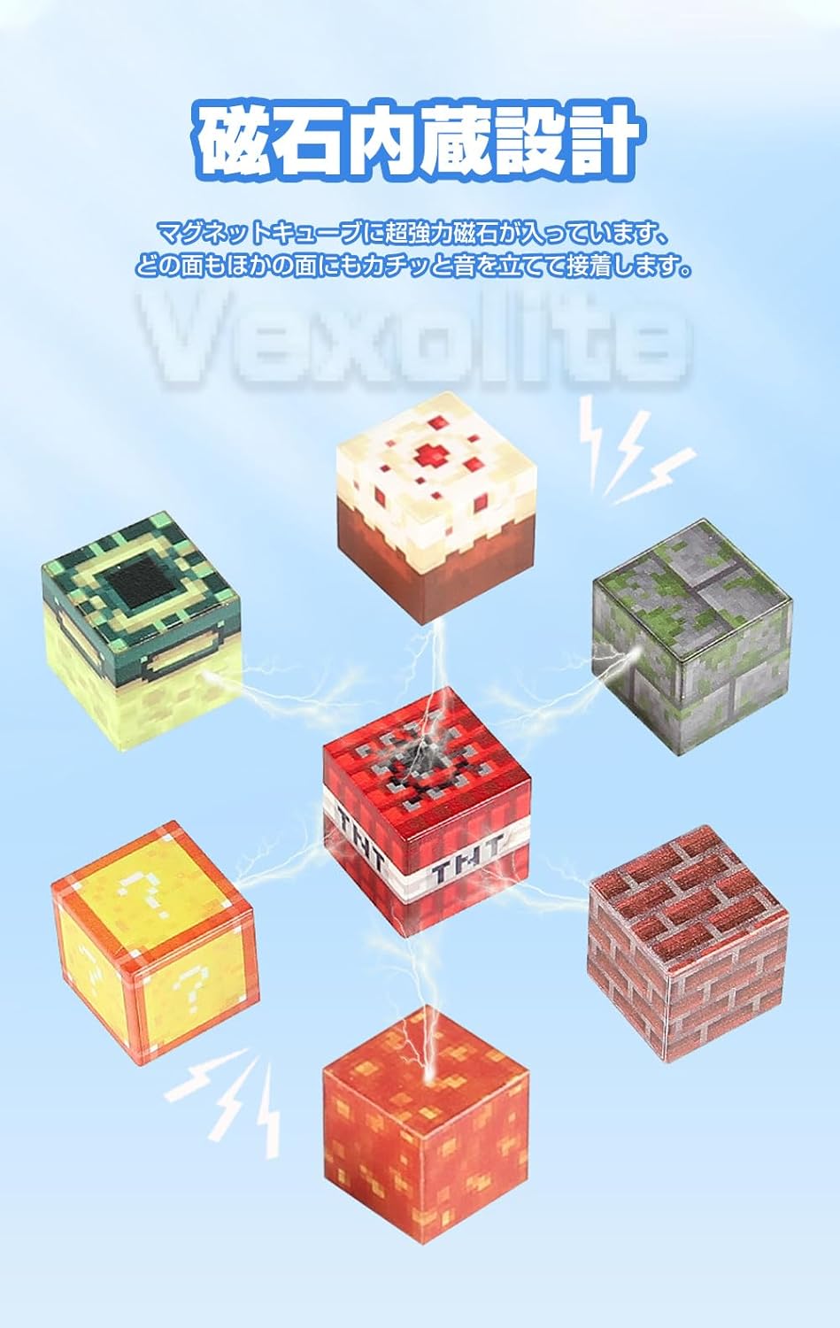 Minecraft-Inspired Magnetic Block Set with Light-Up Blocks (3 pcs), Storage Box Included, Magnetic Toy, DIY Magnetic Construction, Building Blocks, Magnetic Blocks for Elementary School