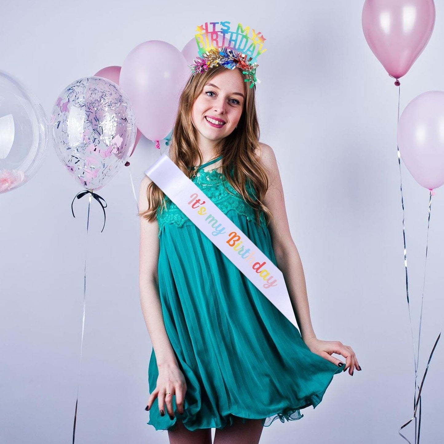 1 Birthday Headband and 1 Ribbon, Shiny Colorful Headbands, Birthday Party Accessories, Birthday Costume Accessories