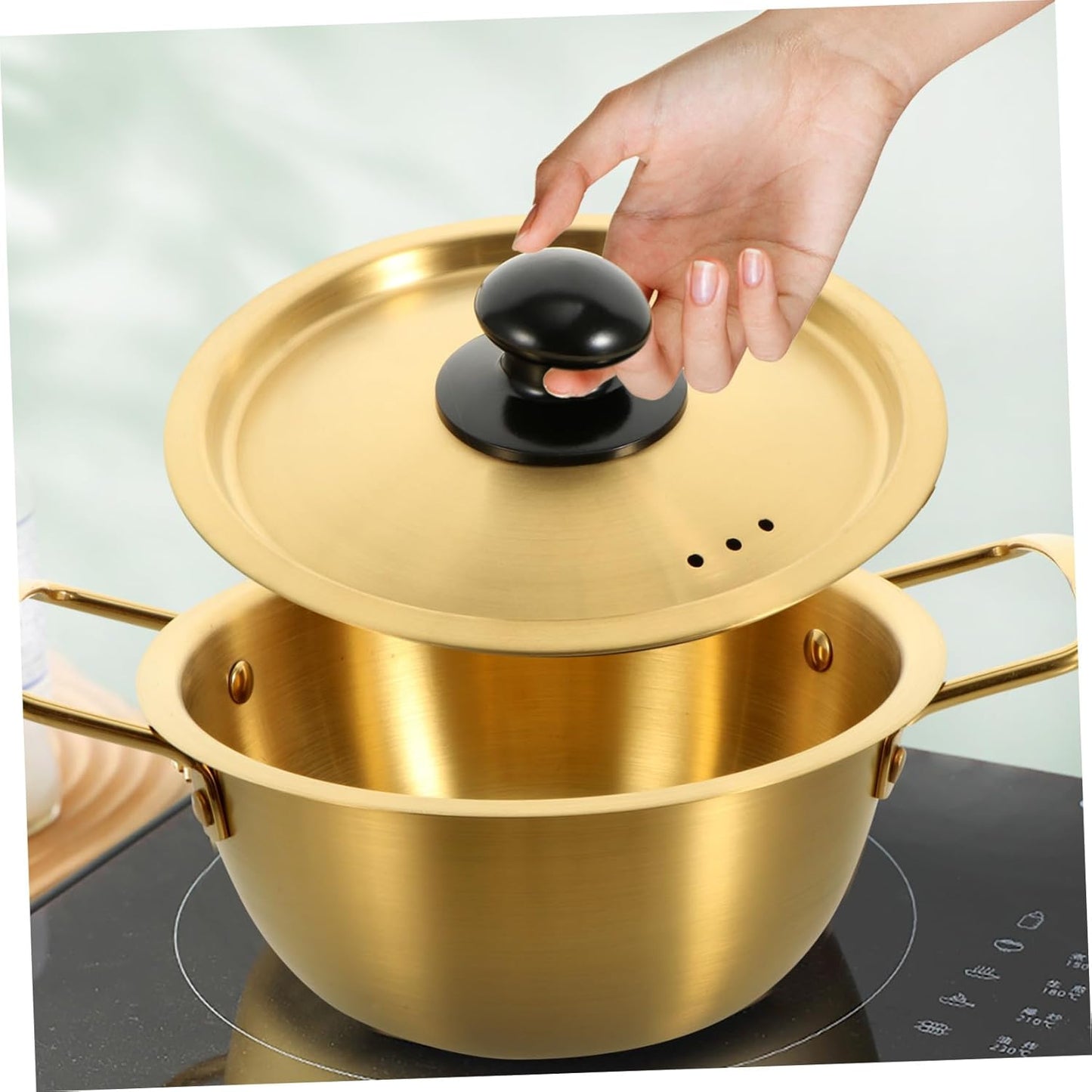 TOGEVAL ステンレス製ダブルハンドル鍋 蓋付きインスタントラーメン スープ 鍋焼きうどん対応 キッチン調理器具 キャンプ 家用耐久クックウ