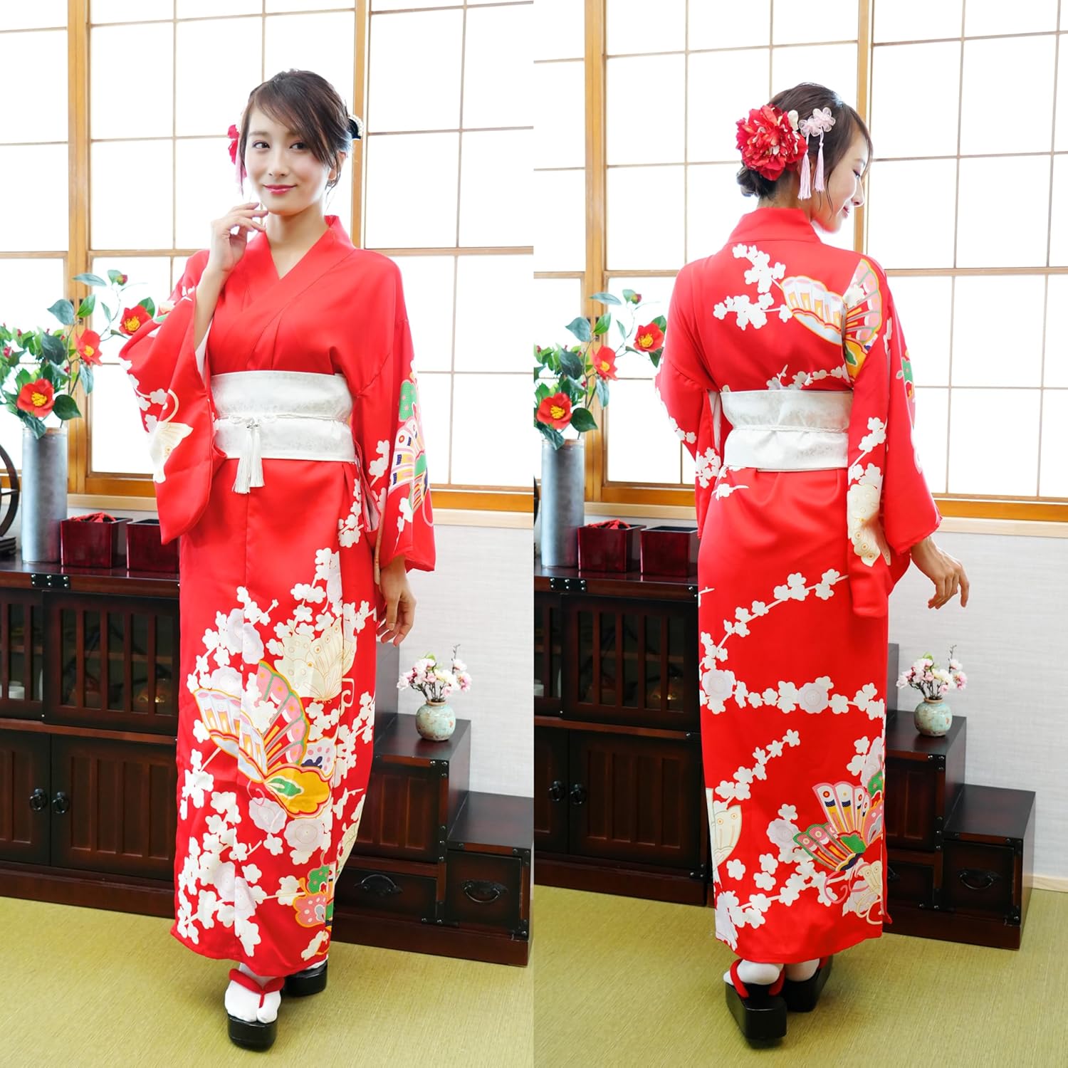 Clear Stone Halloween Cosplay Women's Kimono Set, Red