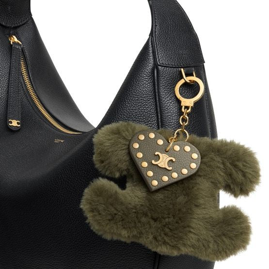 CELINE Triomphe pom-pom charm in shearling and calfskin - Image 4
