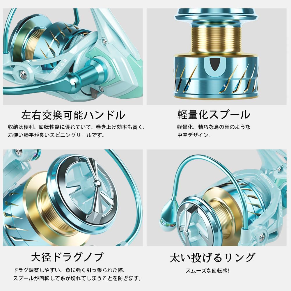 Spinning Reel, 3000, Trout Reel, Shore Riging, Gear Ratio, 5.2:1, Maximum Drag Force: 17.7 lbs (8 kg), Left and Right Interchangeable Handle, Root Fishing, Trout, Sea Bass, Fishing, Fishing, Flounder,