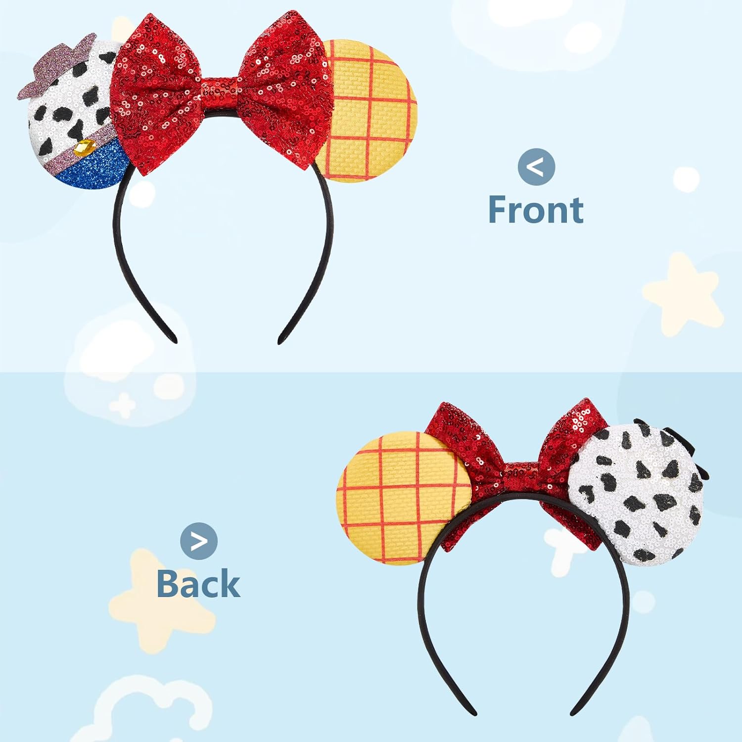 LYLIN Glitter Mouse Ears Headband with Glitter Bow for Kids Women Hair Accessories for Birthday Parties Cosplay Party Decoration (Toy Story)